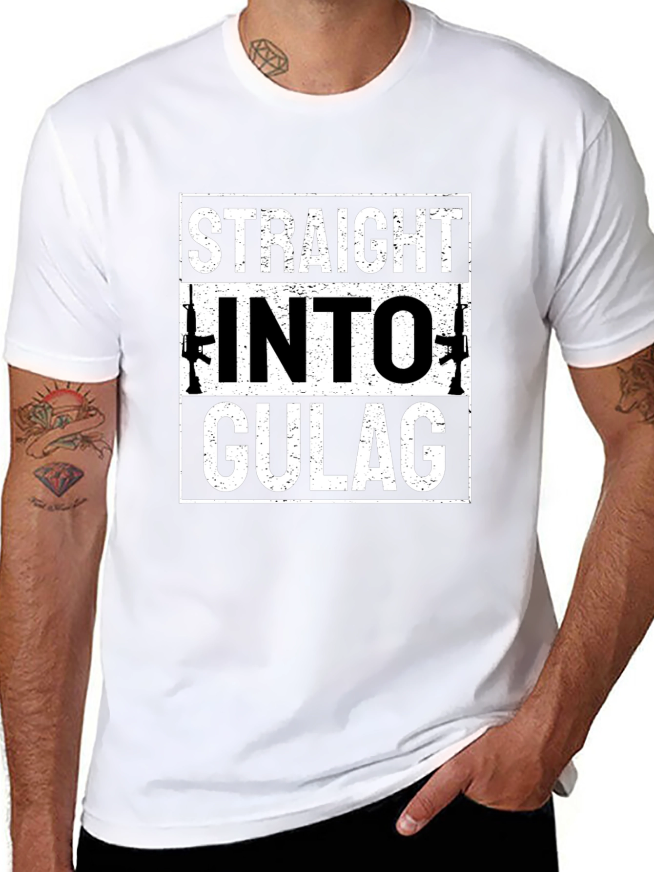 Straight Into Gulag Mens Black T-Shirt