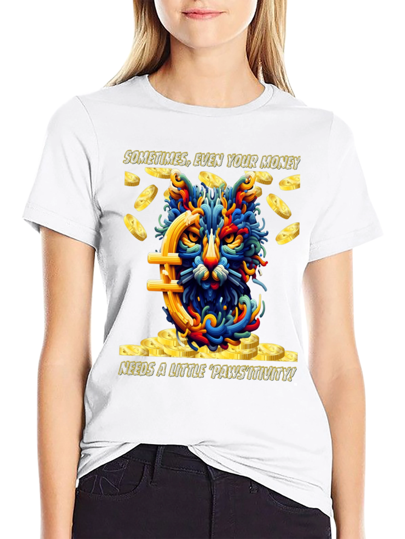 Money Cat Graphic Tee - Needs Pawsitivity!
