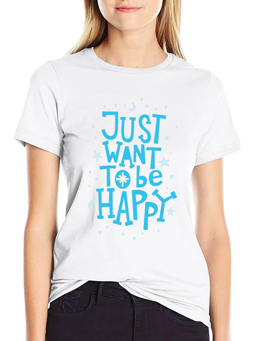 Just Want To Be Happy Black Graphic T-Shirt