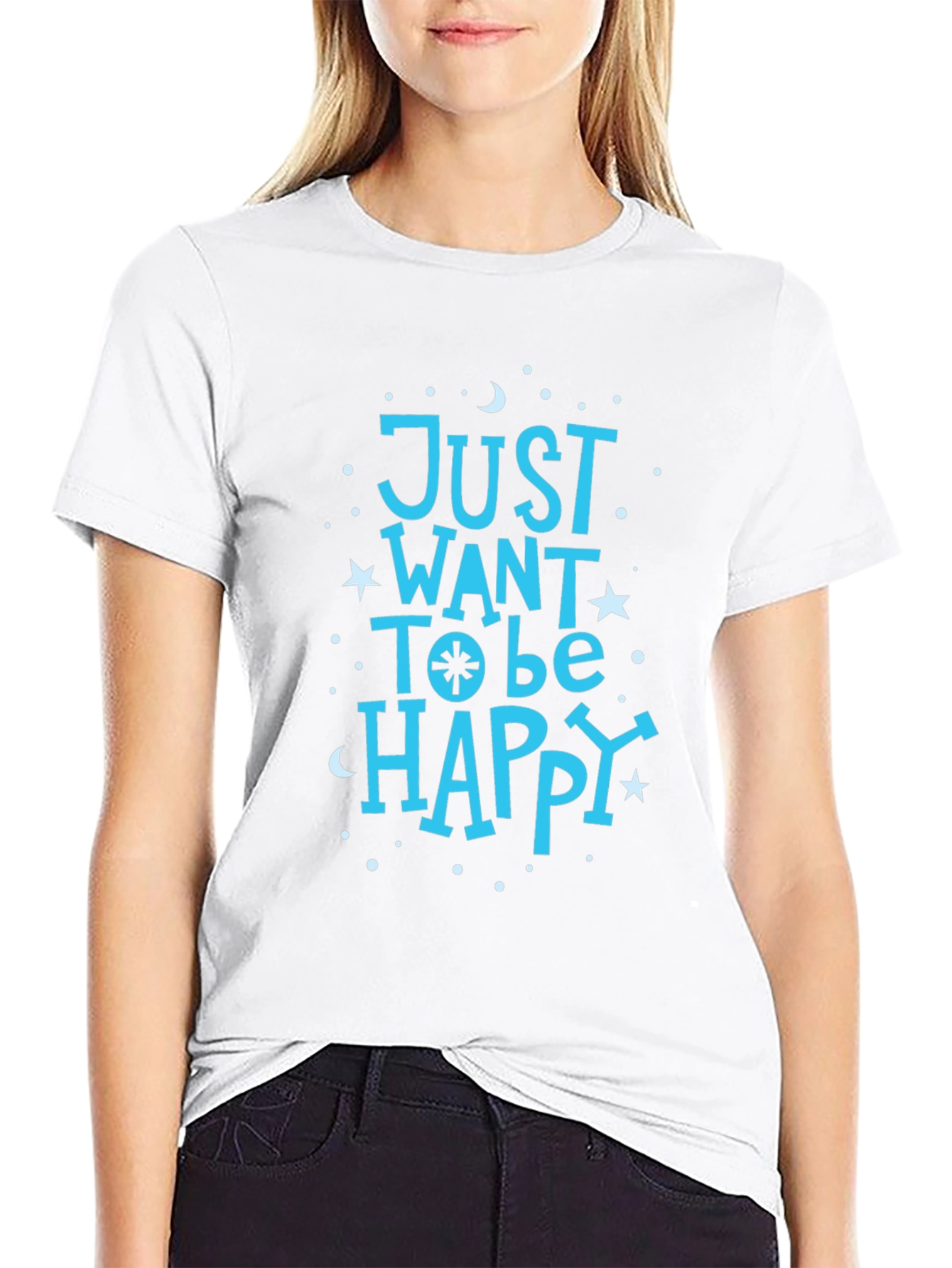 Just Want To Be Happy Black Graphic T-Shirt