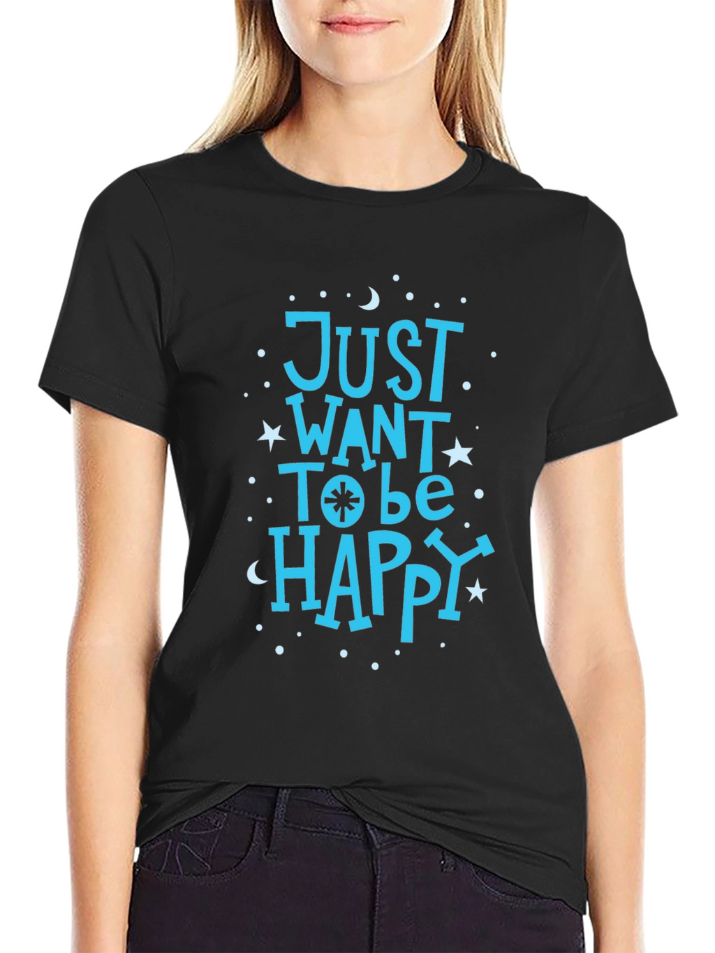 Just Want To Be Happy Black Graphic T-Shirt