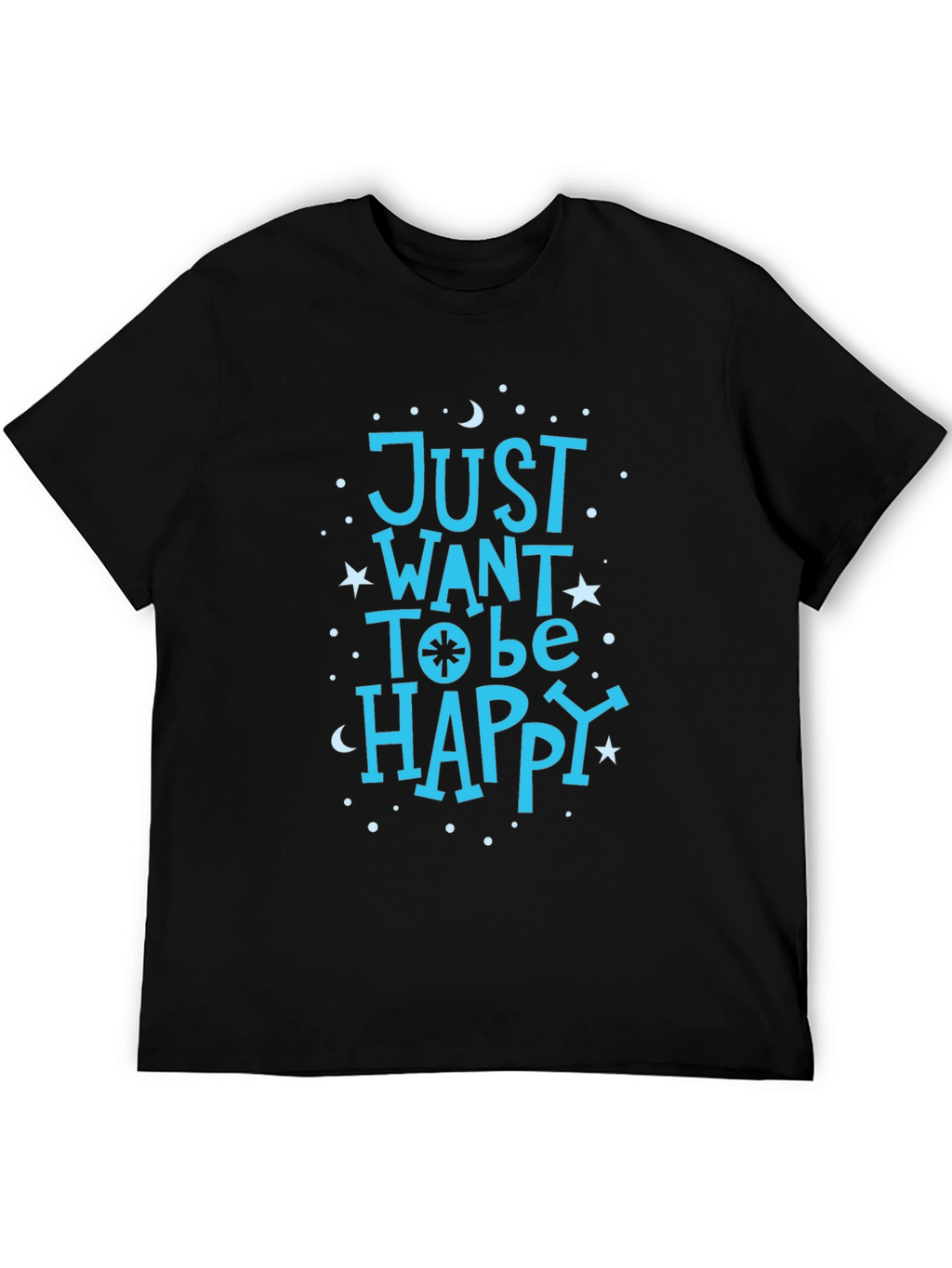 Just Want To Be Happy Black Graphic T-Shirt