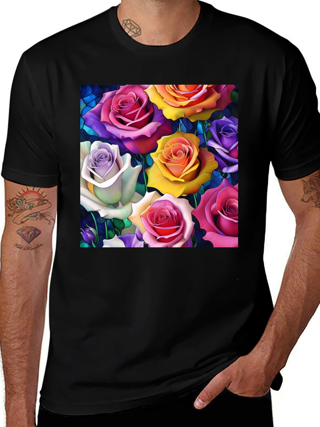 Vibrant Roses Graphic Tee - Floral Pattern T-Shirt