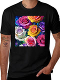 Vibrant Roses Graphic Tee - Floral Pattern T-Shirt