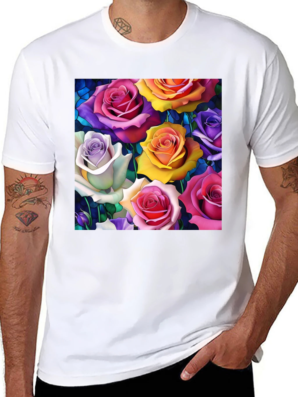 Vibrant Roses Graphic Tee - Floral Pattern T-Shirt