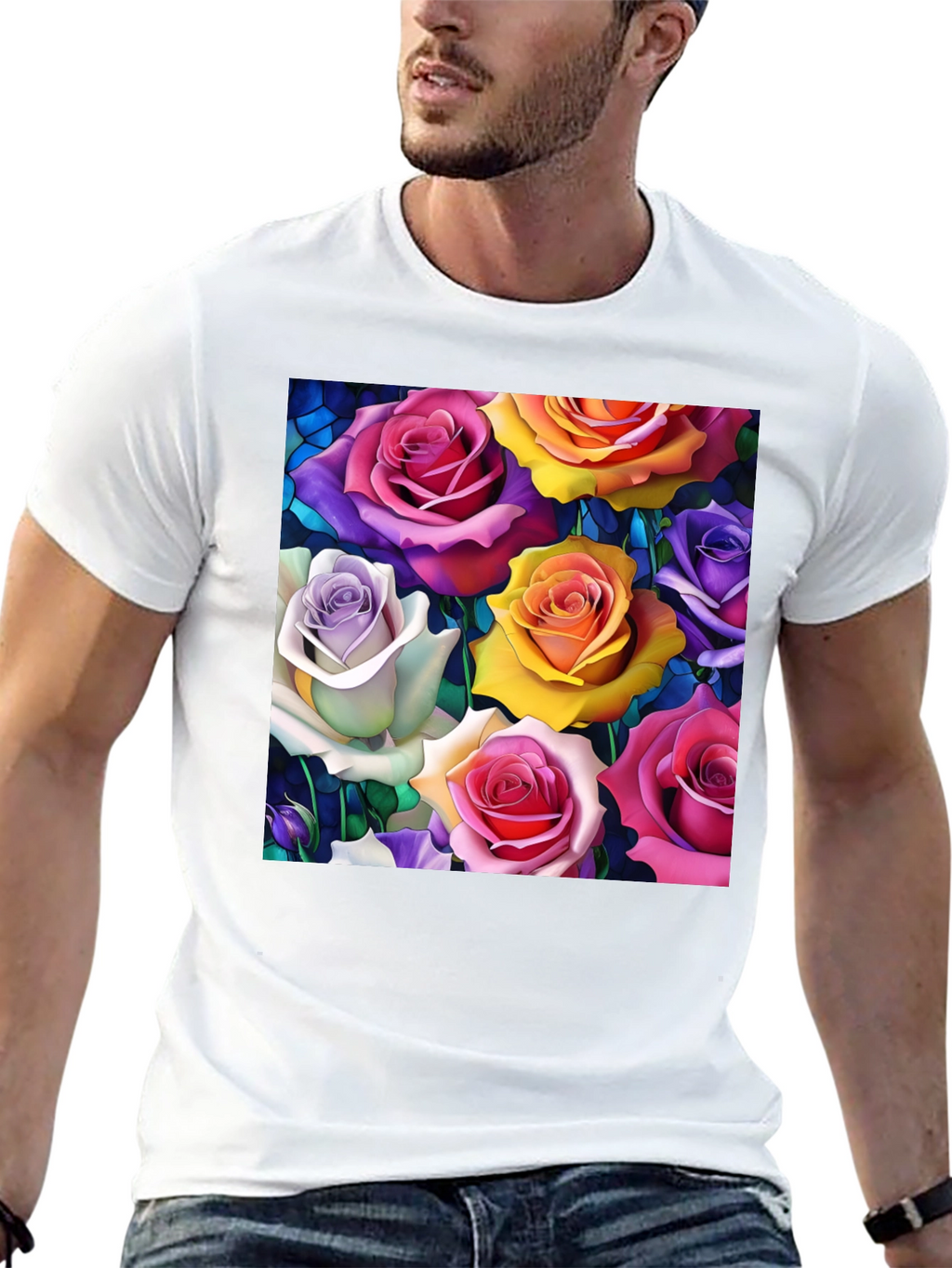 Vibrant Roses Graphic Tee - Floral Pattern T-Shirt