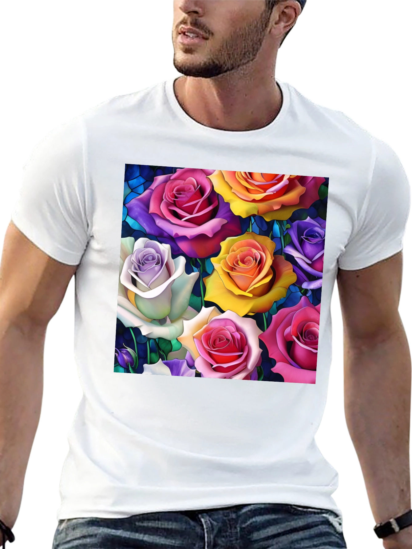 Vibrant Roses Graphic Tee - Floral Pattern T-Shirt