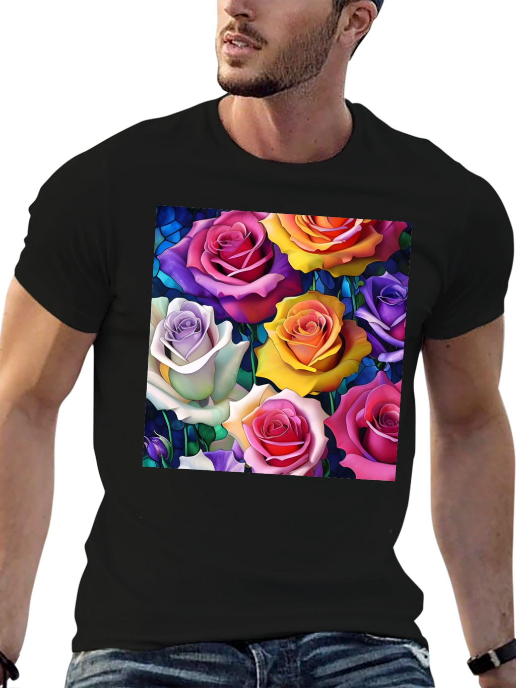 Vibrant Roses Graphic Tee - Floral Pattern T-Shirt