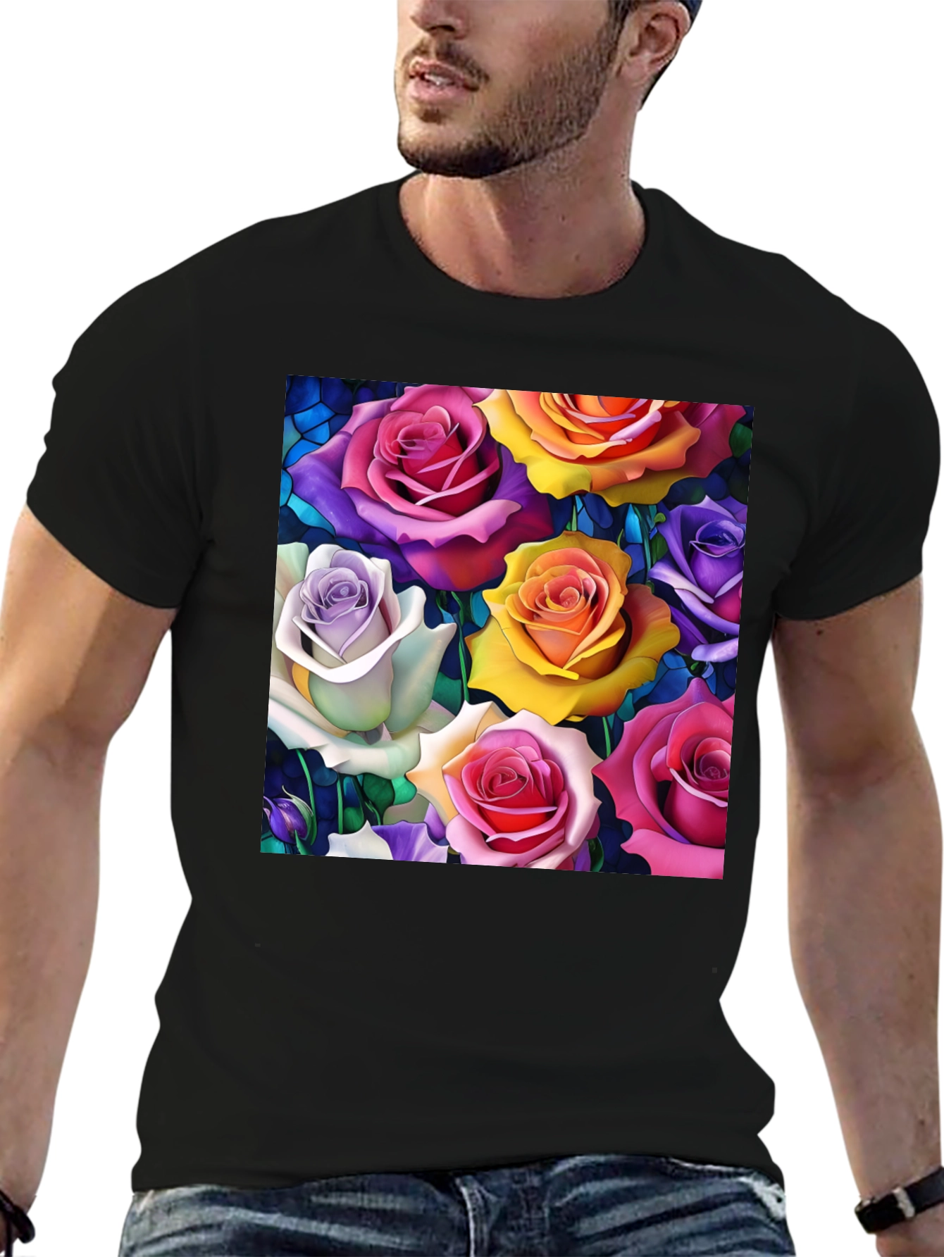 Vibrant Roses Graphic Tee - Floral Pattern T-Shirt