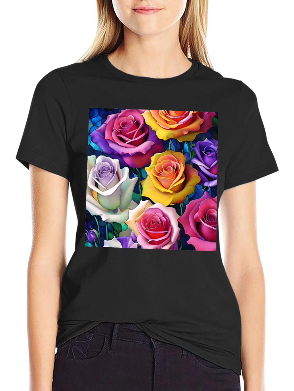 Vibrant Roses Graphic Tee - Floral Pattern T-Shirt
