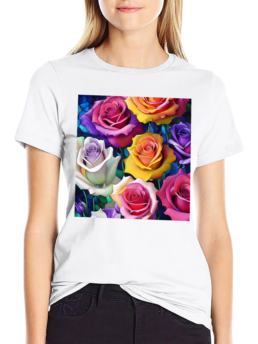 Vibrant Roses Graphic Tee - Floral Pattern T-Shirt