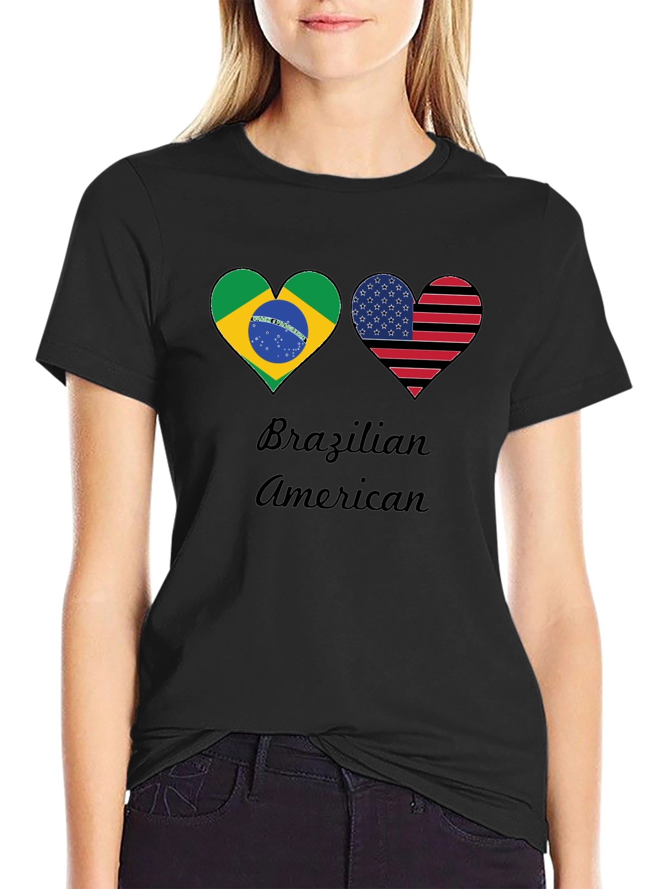 Brazilian American Flag Heart T-Shirt