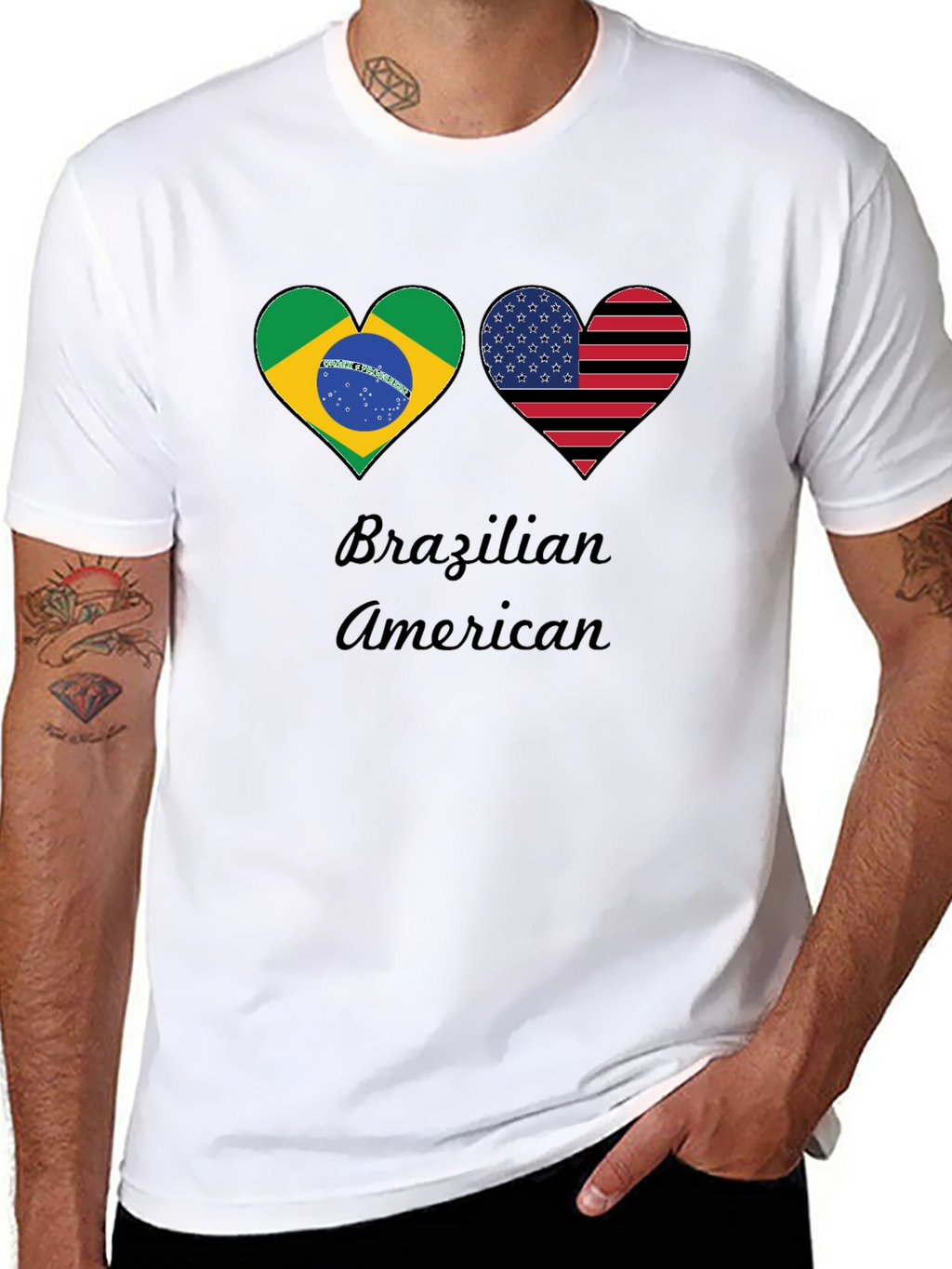 Brazilian American Flag Heart T-Shirt