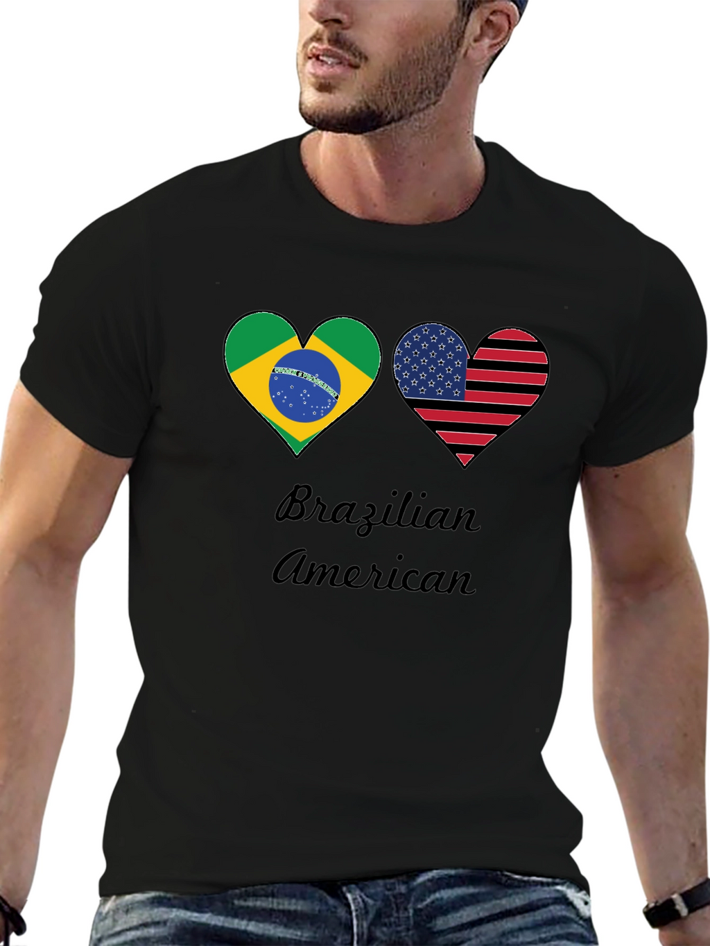 Brazilian American Flag Heart T-Shirt