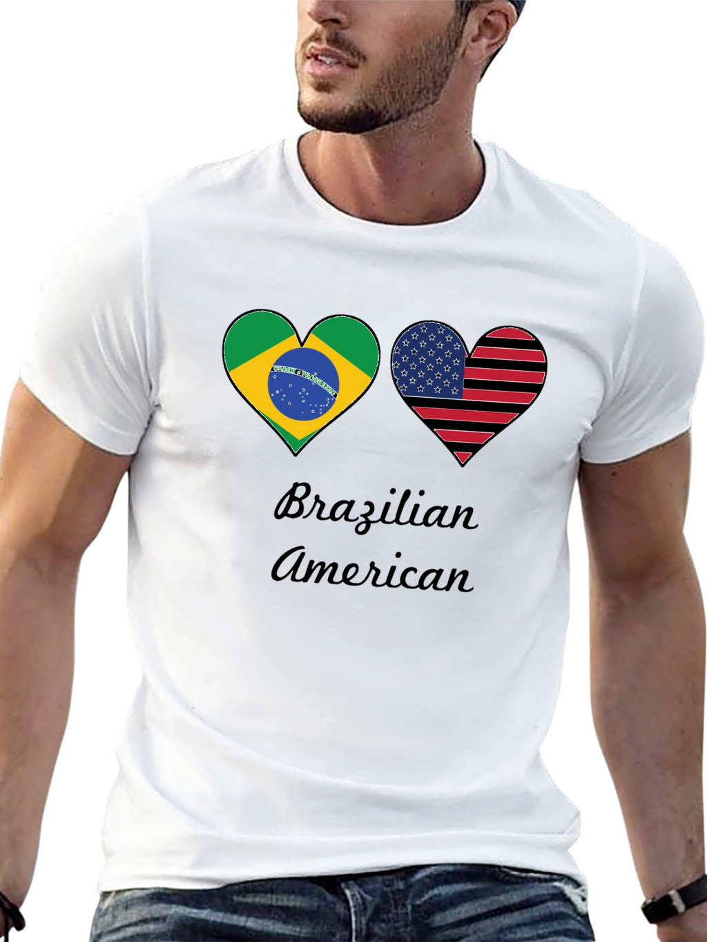 Brazilian American Flag Heart T-Shirt
