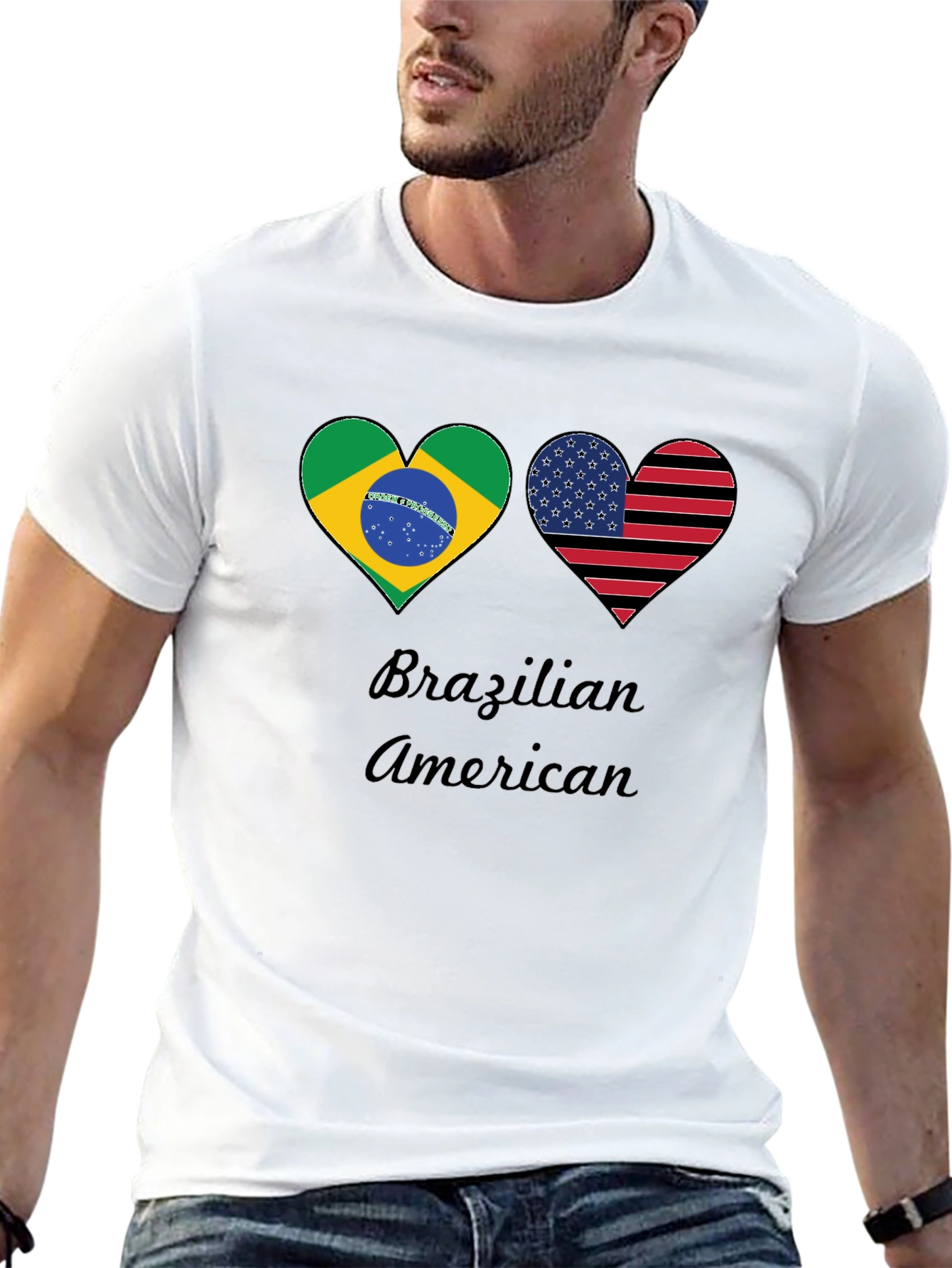 Brazilian American Flag Heart T-Shirt