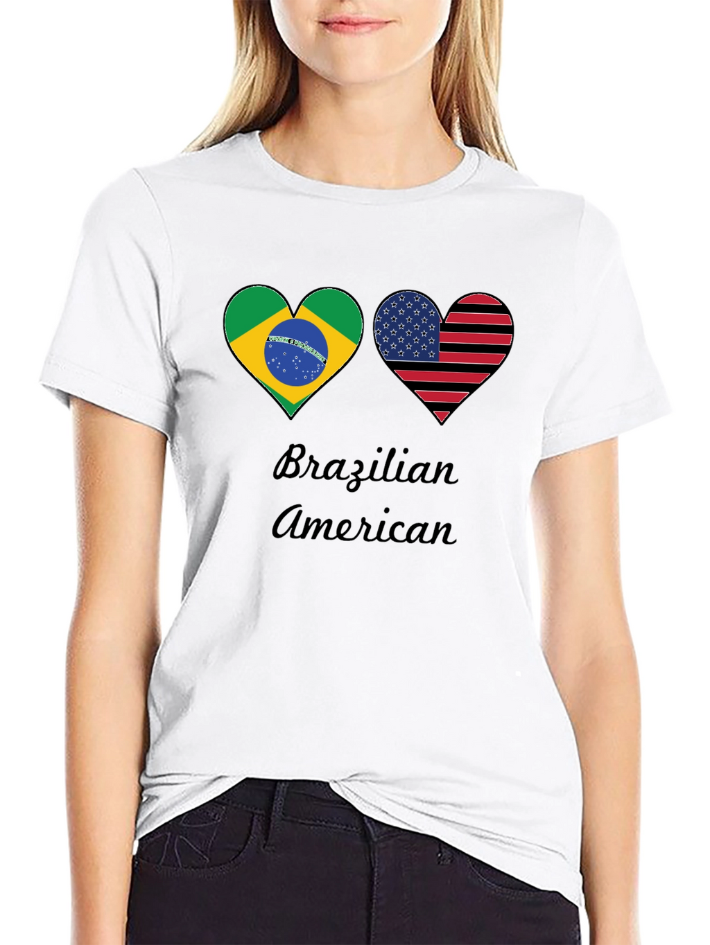 Brazilian American Flag Heart T-Shirt