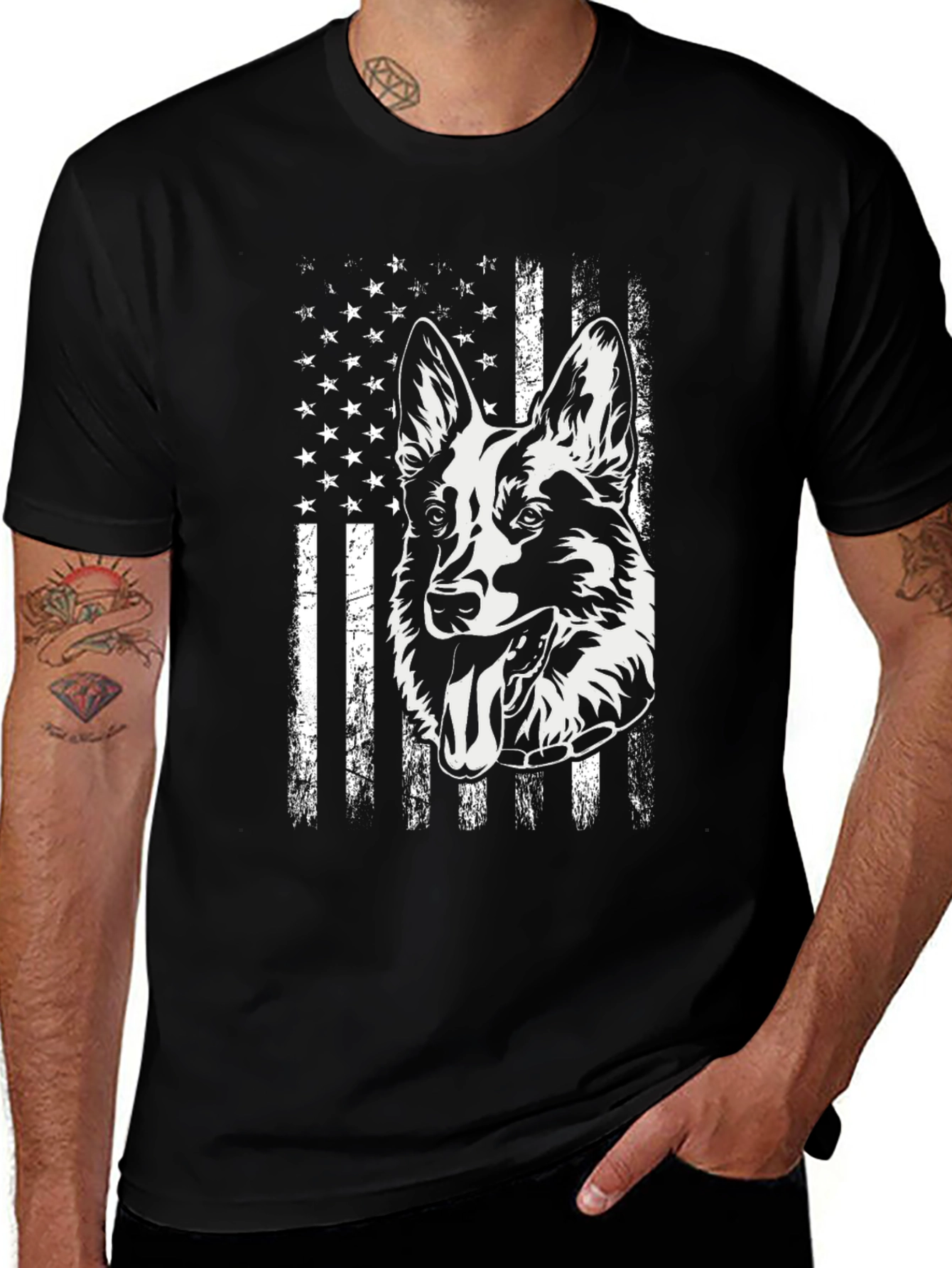 German Shepherd American Flag T-Shirt