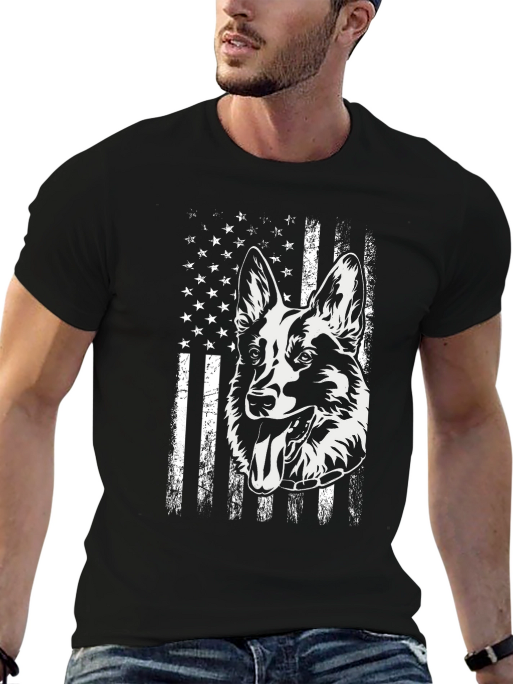 German Shepherd American Flag T-Shirt