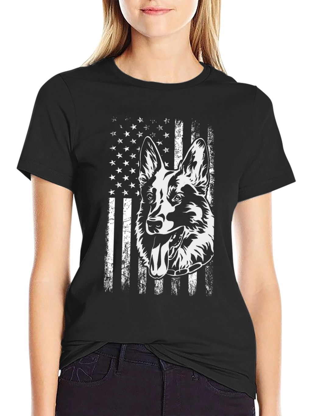 German Shepherd American Flag T-Shirt