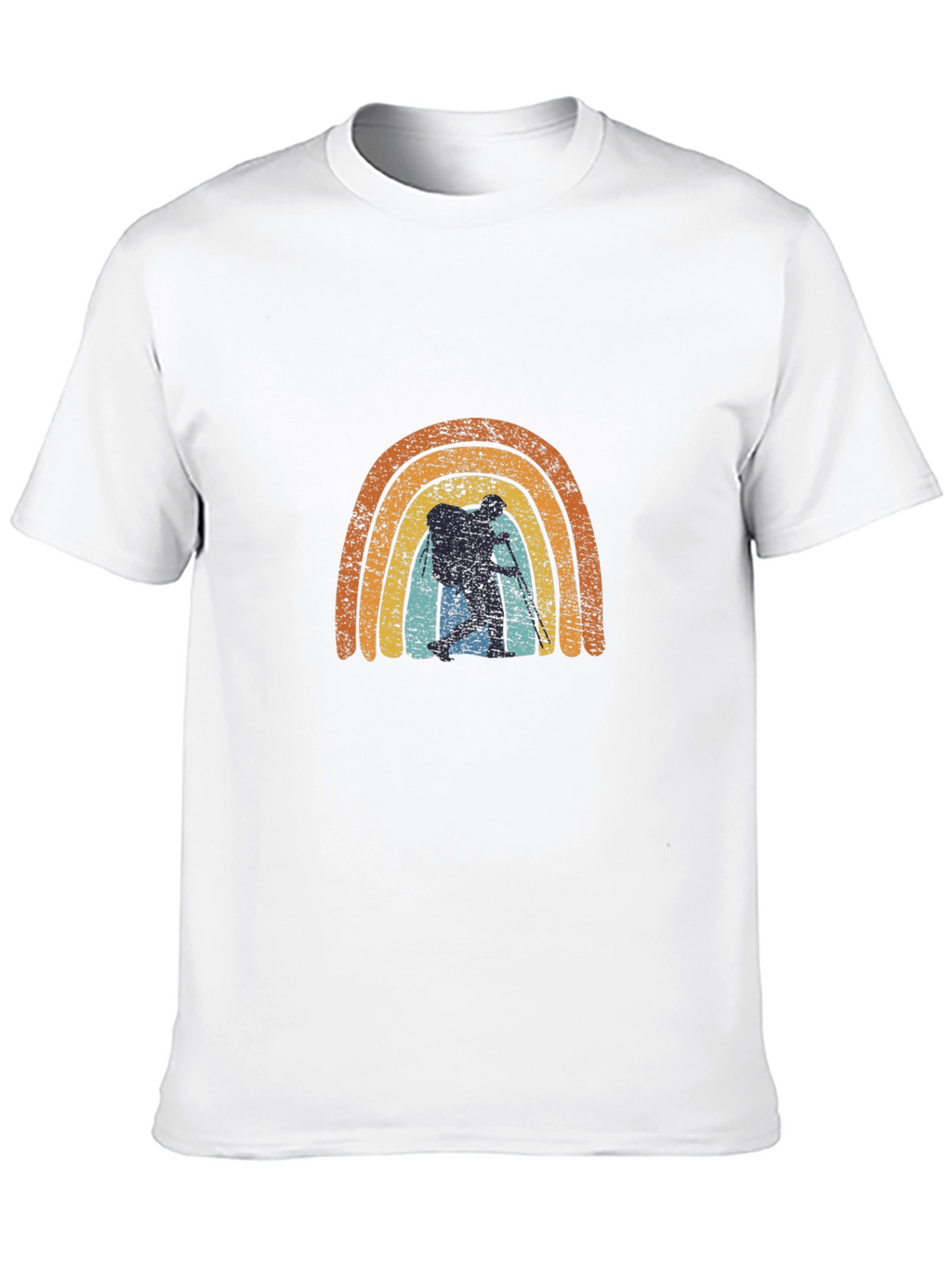 Retro Hiker Rainbow Graphic Tee - Black Cotton Blend