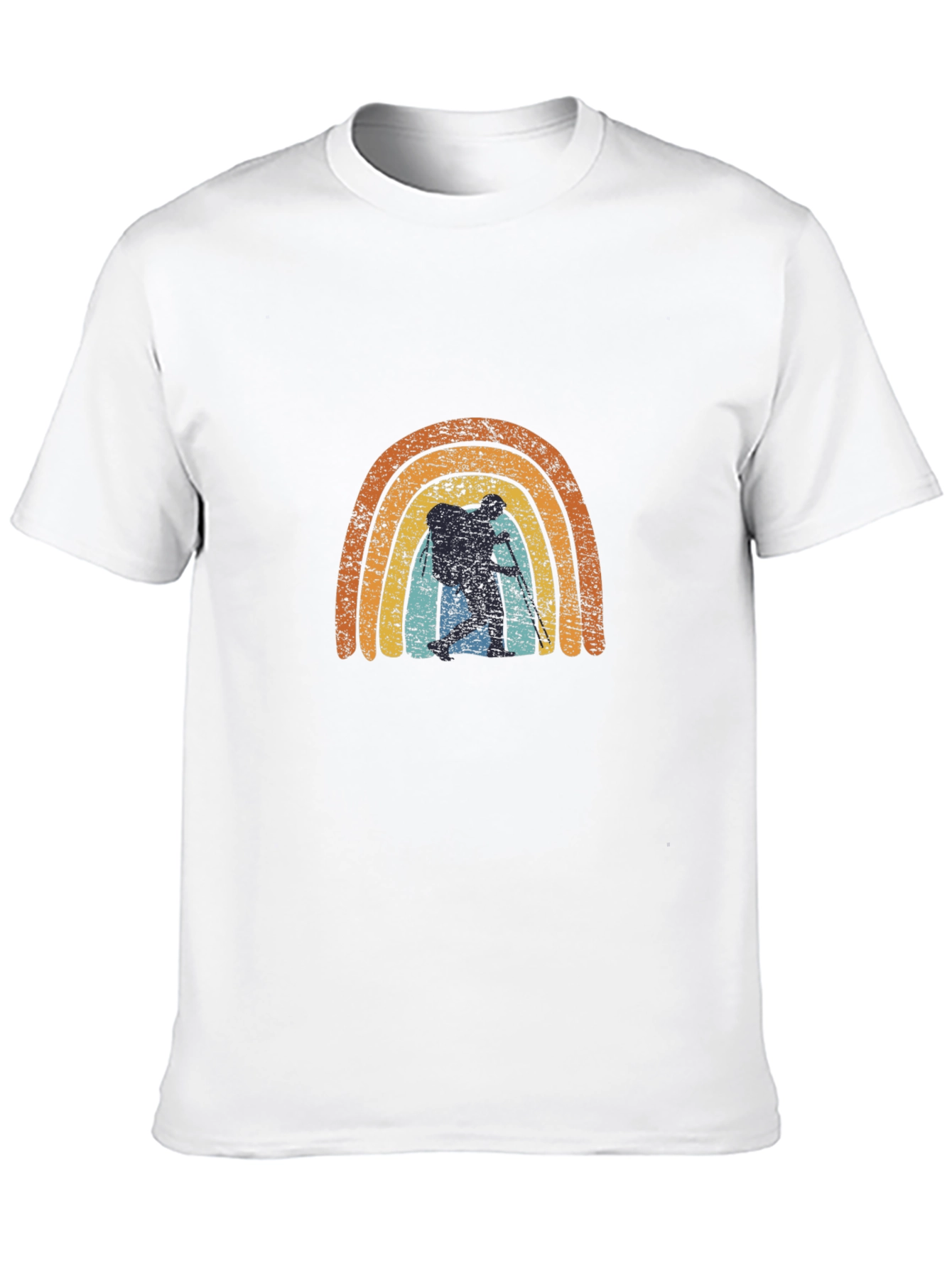 Retro Hiker Rainbow Graphic Tee - Black Cotton Blend