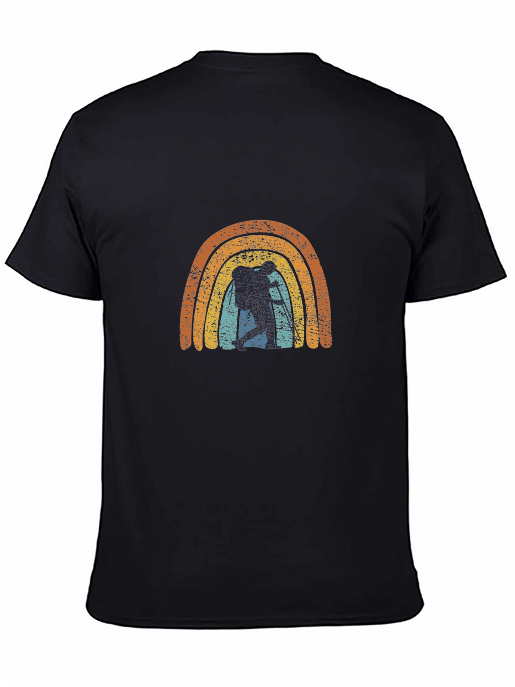 Retro Hiker Rainbow Graphic Tee - Black Cotton Blend