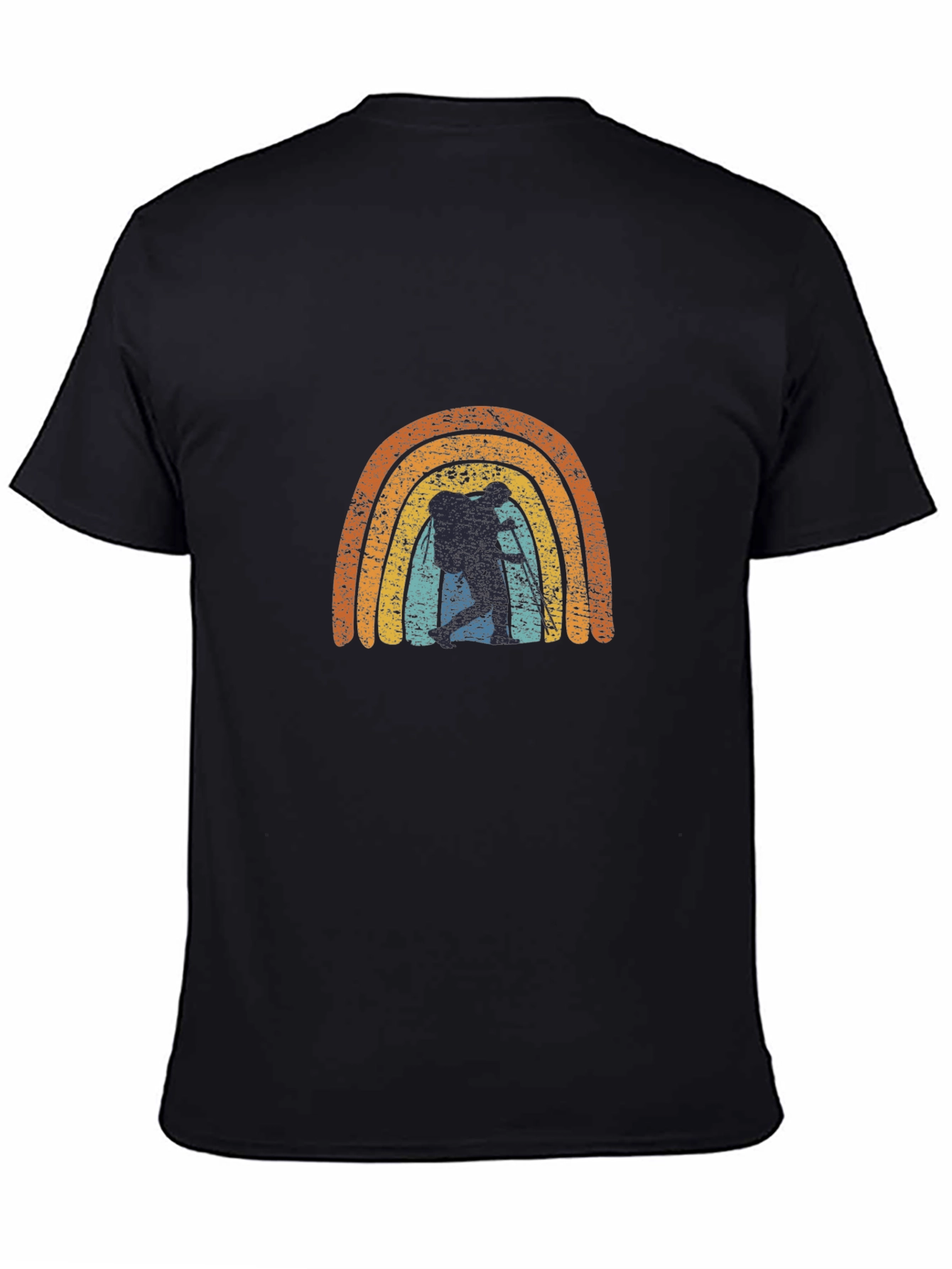 Retro Hiker Rainbow Graphic Tee - Black Cotton Blend