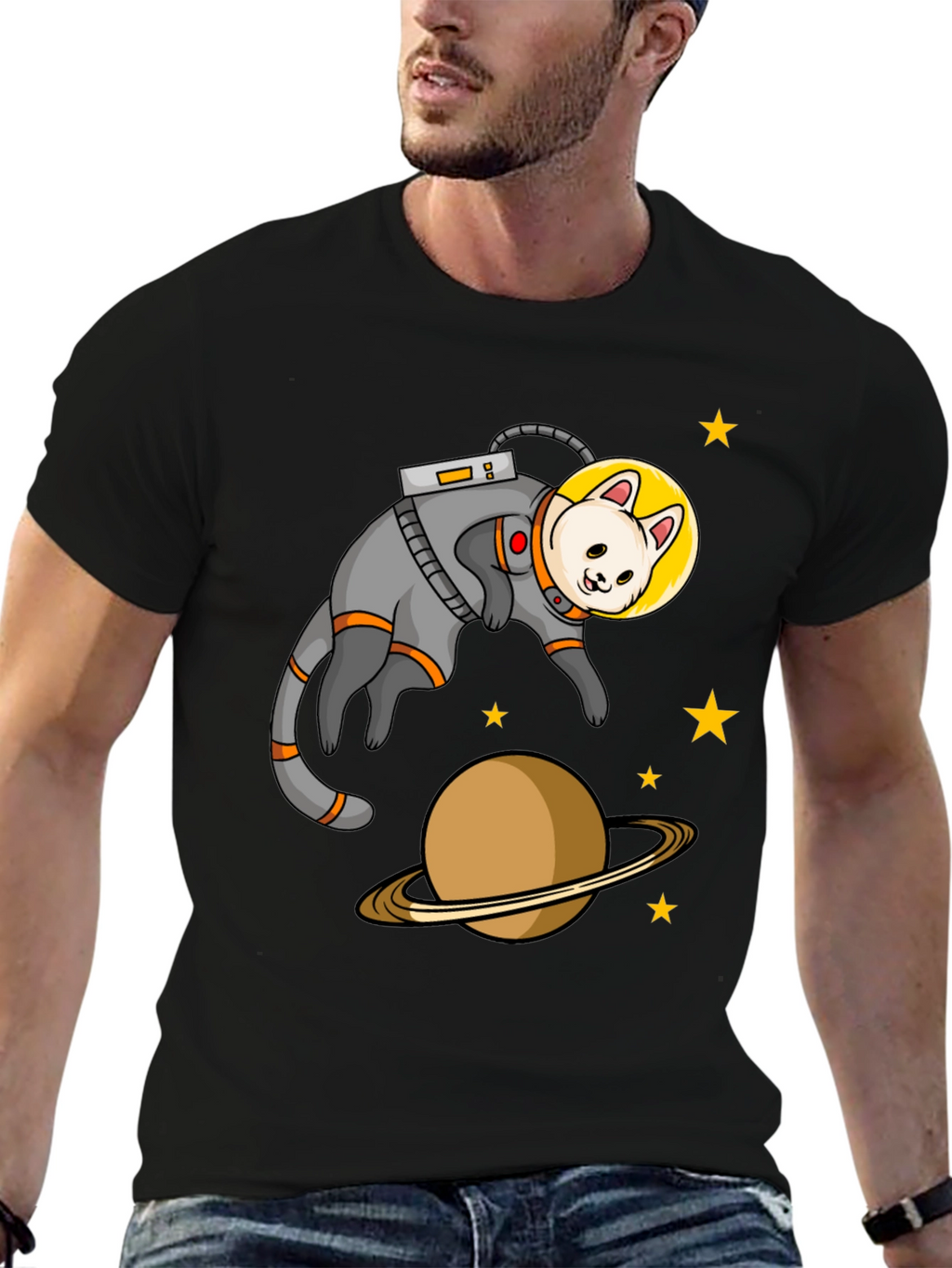 Astronaut Cat Black T-Shirt