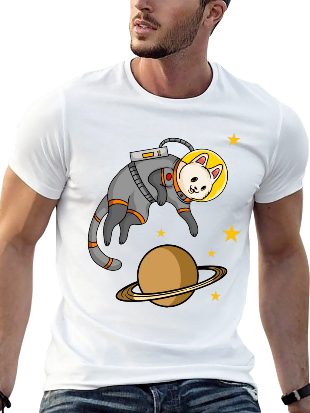 Astronaut Cat Black T-Shirt