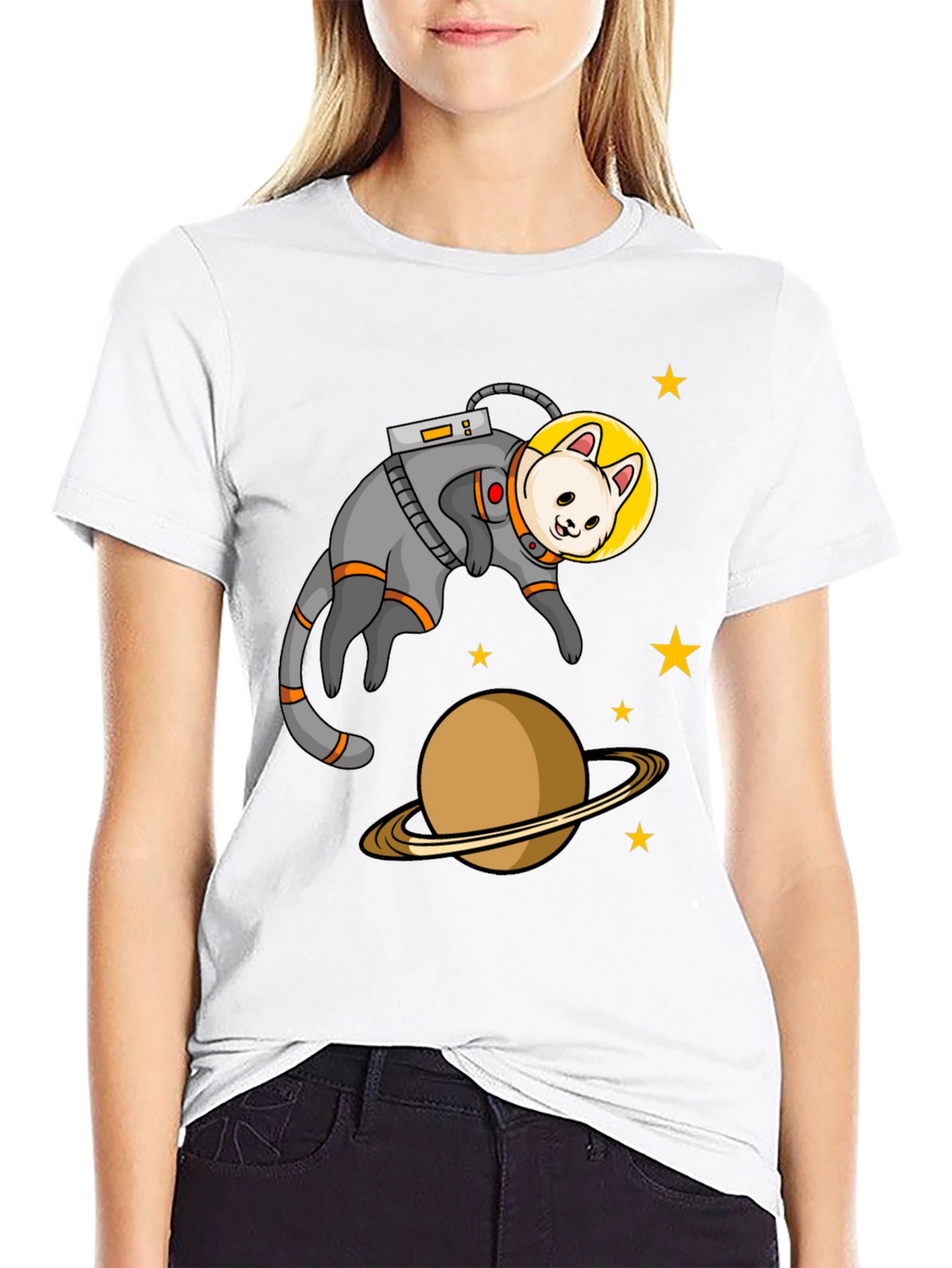 Astronaut Cat Black T-Shirt