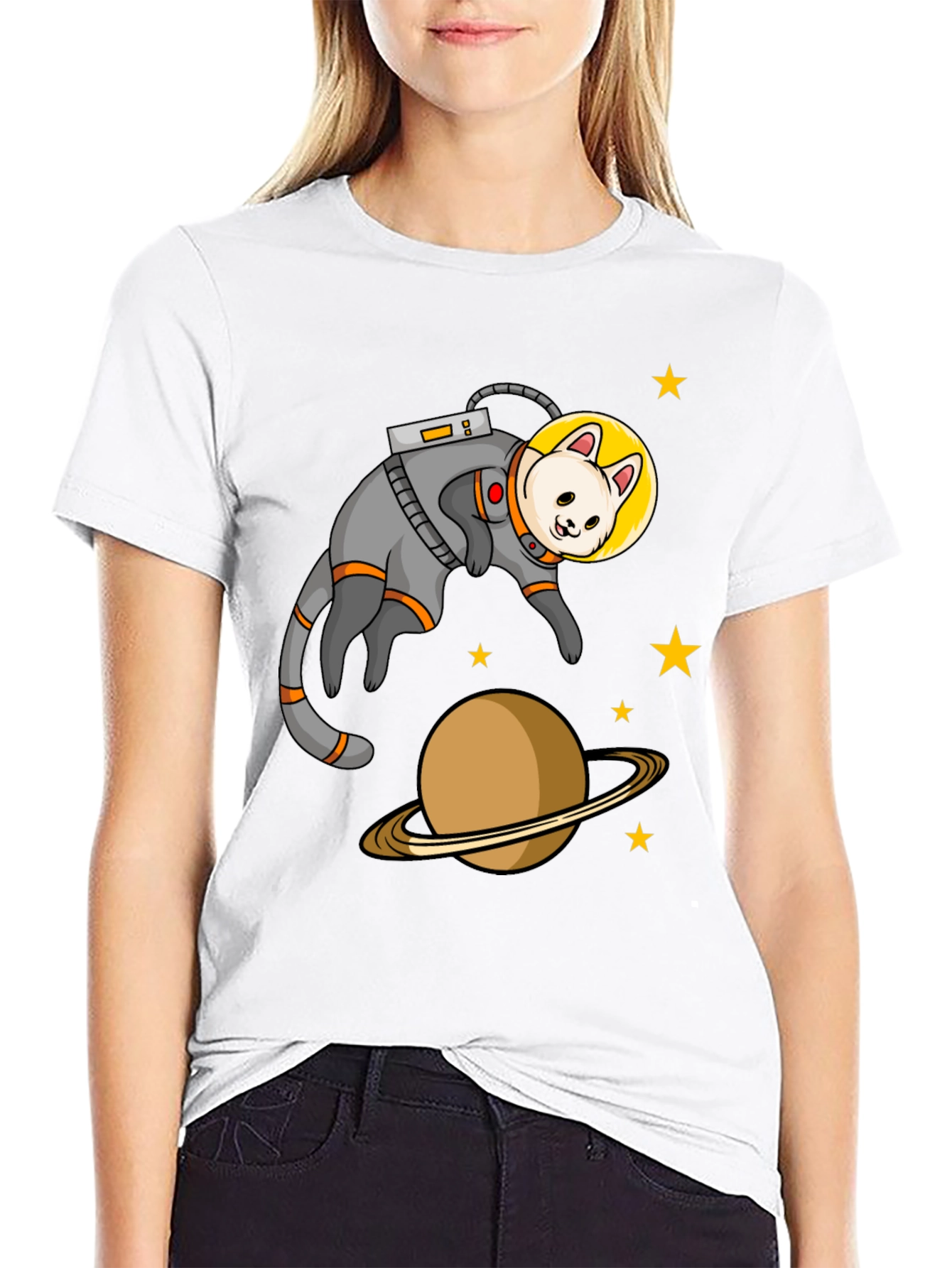 Astronaut Cat Black T-Shirt