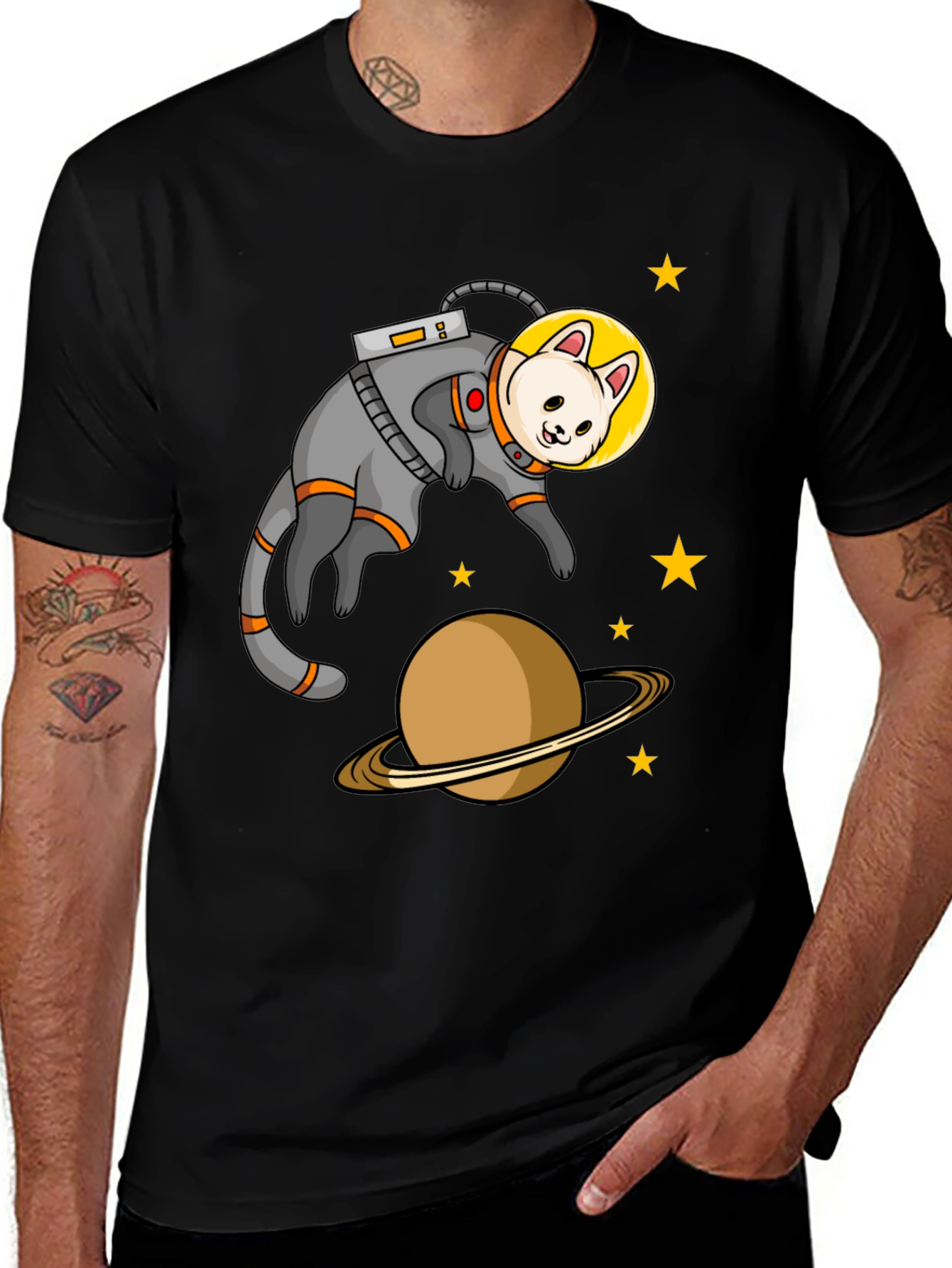 Astronaut Cat Black T-Shirt