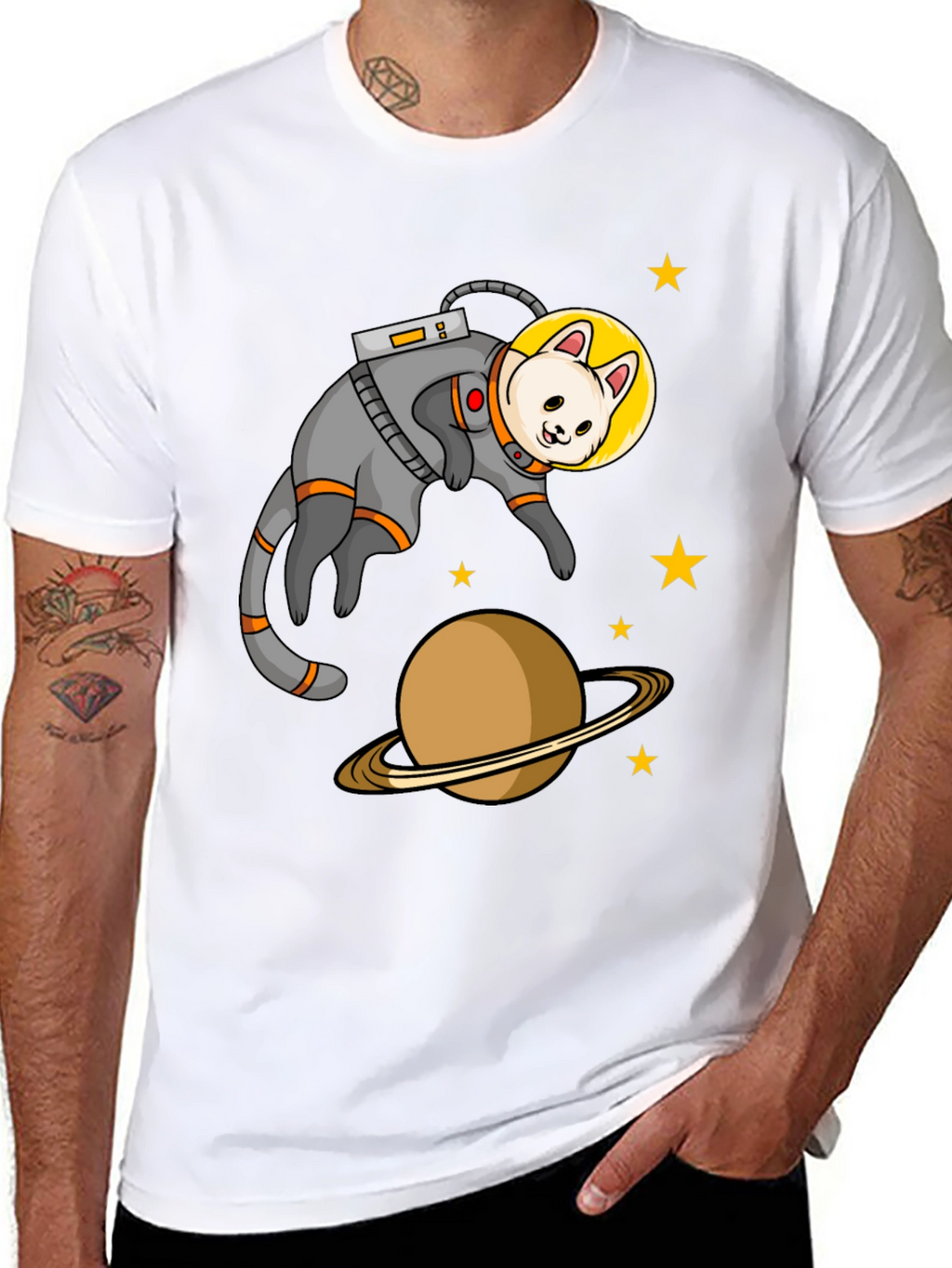 Astronaut Cat Black T-Shirt
