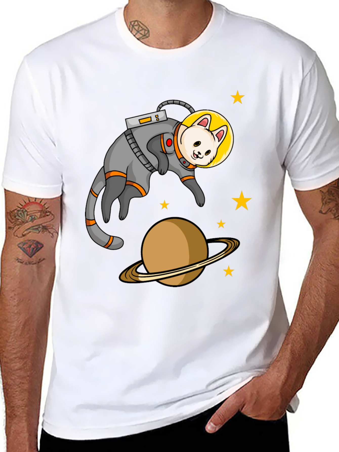 Astronaut Cat Black T-Shirt