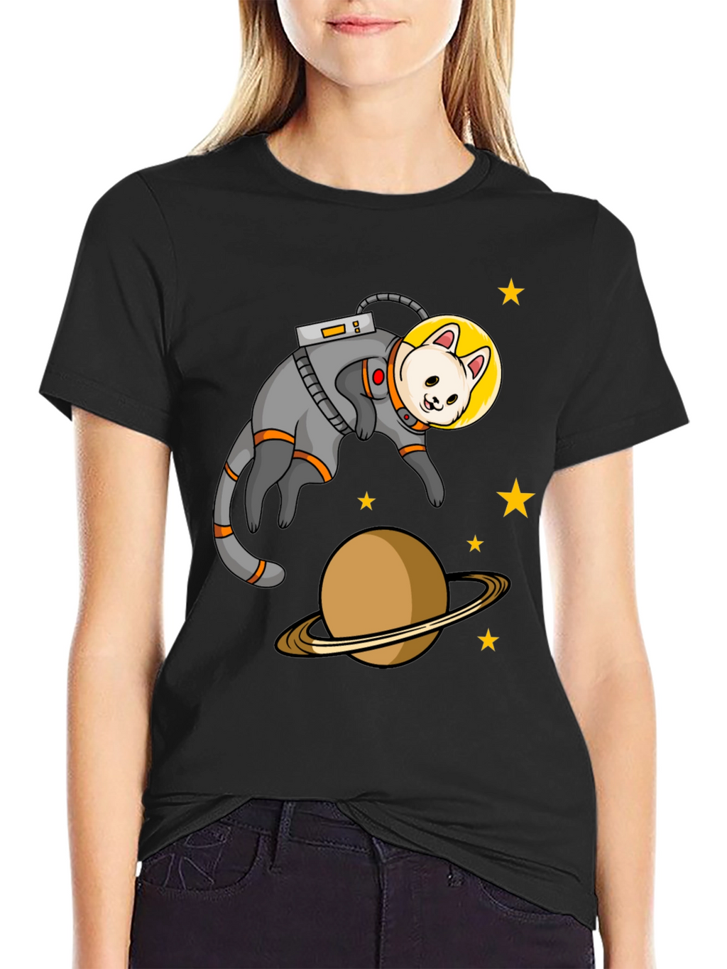 Astronaut Cat Black T-Shirt