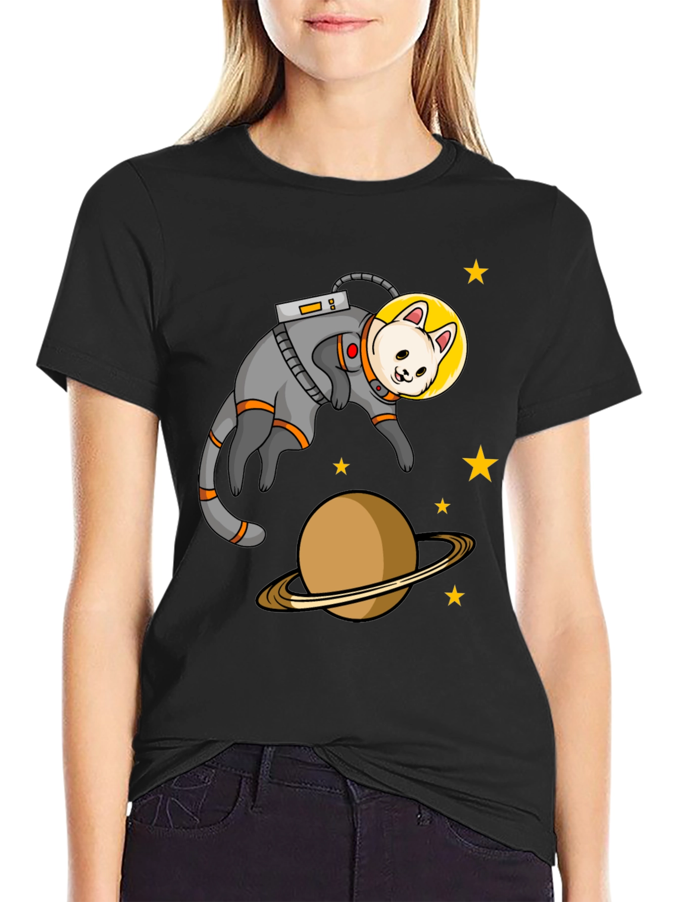 Astronaut Cat Black T-Shirt