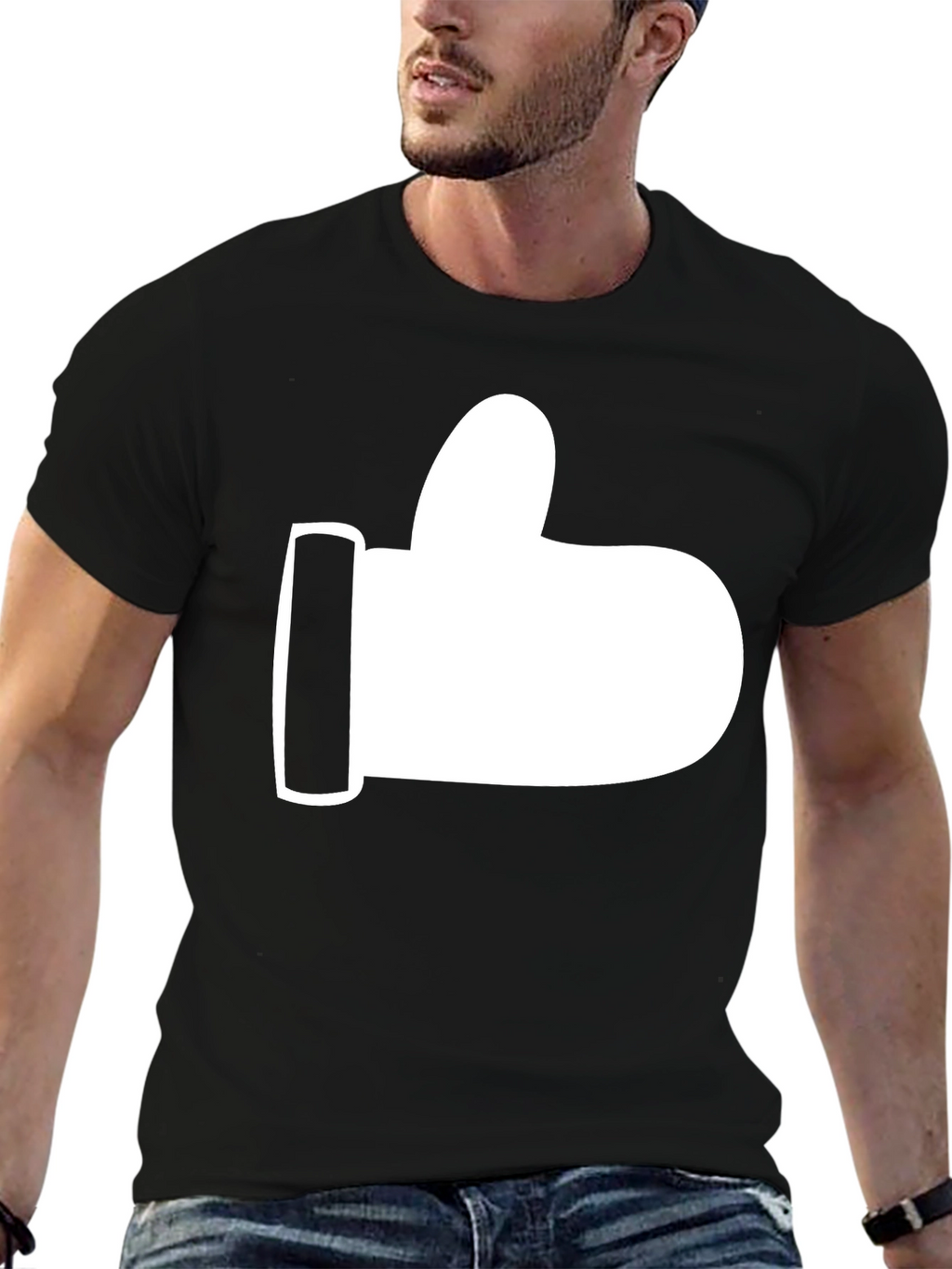 Thumbs Up Graphic Tee - Black Cotton T-Shirt