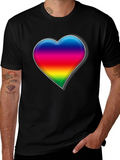 Rainbow Heart Graphic Tee - Black Cotton Blend Shirt