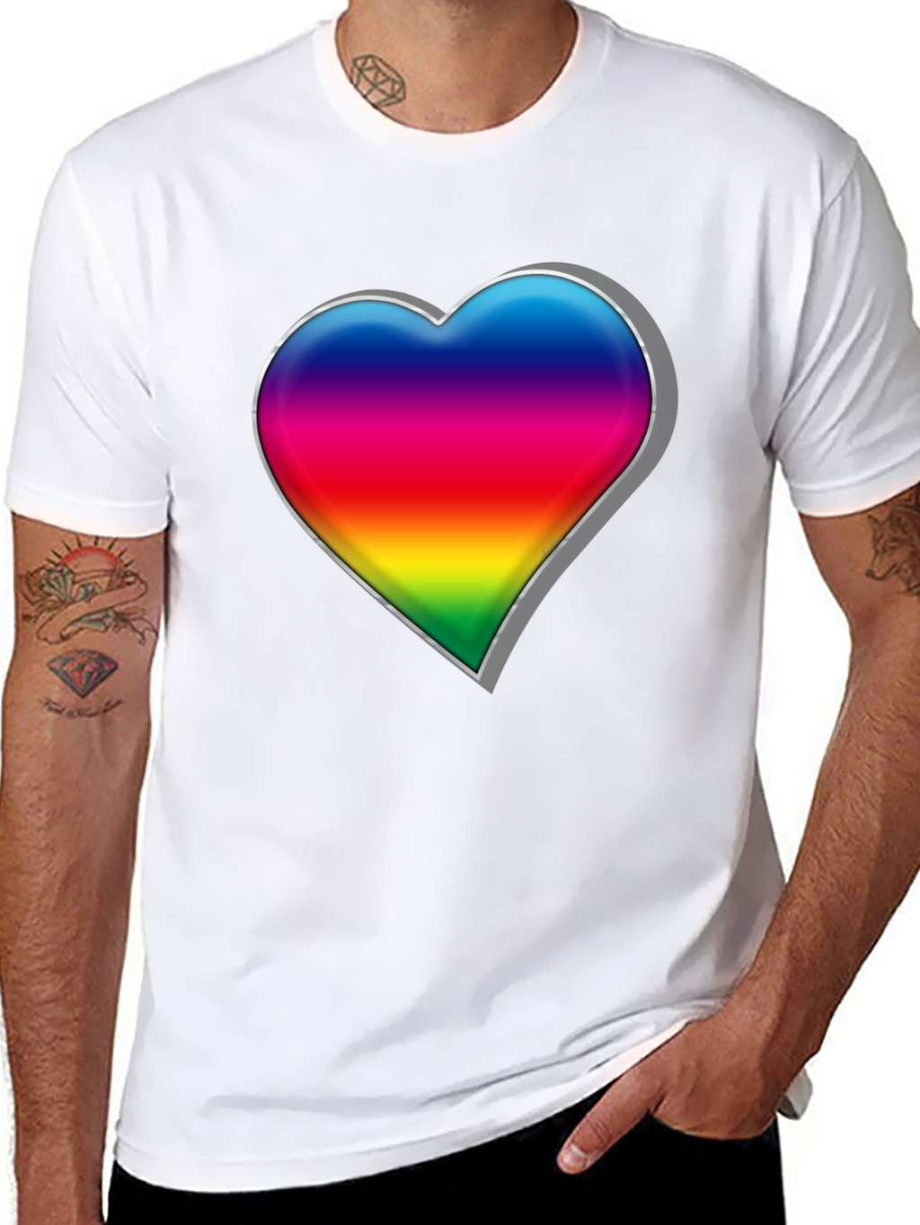 Rainbow Heart Graphic Tee - Black Cotton Blend Shirt