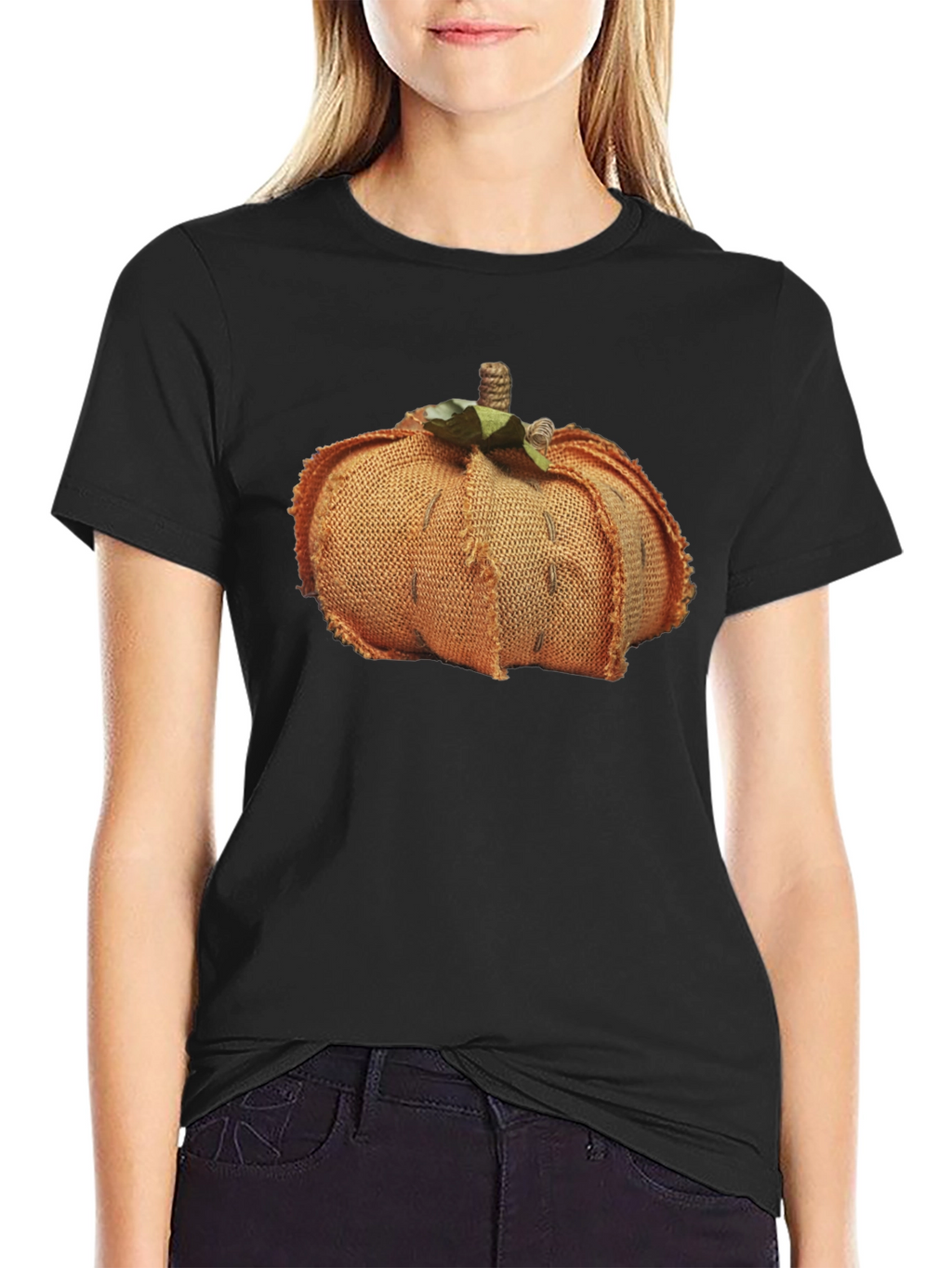 Pumpkin Burlap Graphic Tee - Stylish Fall Fashion