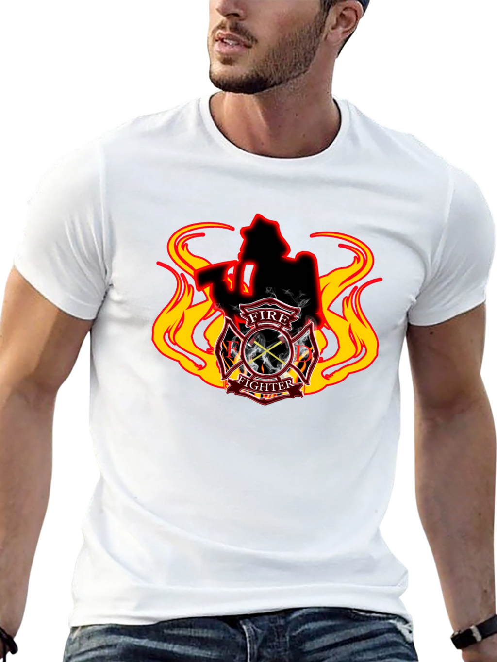 Firefighter T-Shirt - Flame Design Black Tee