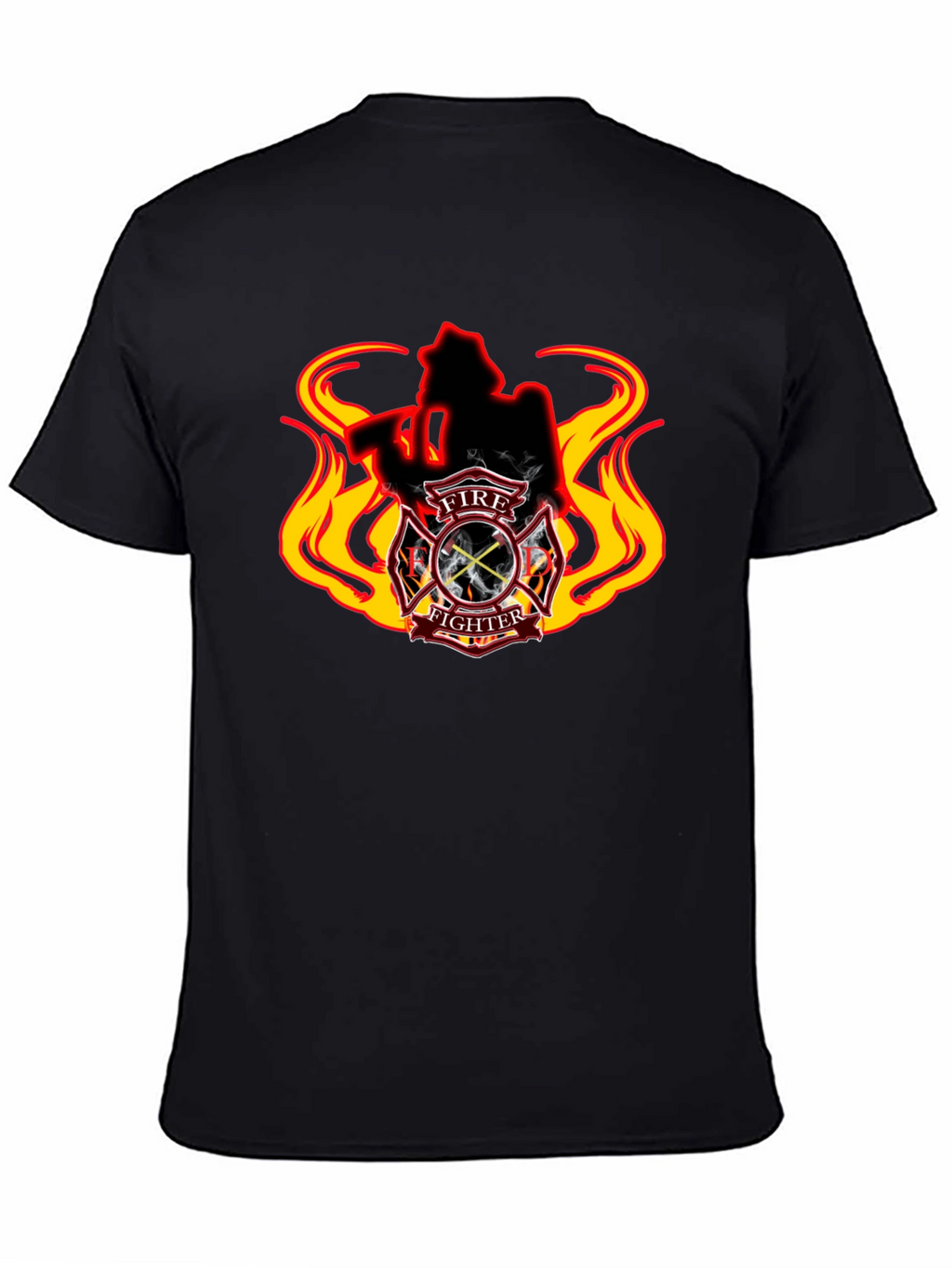 Firefighter T-Shirt - Flame Design Black Tee