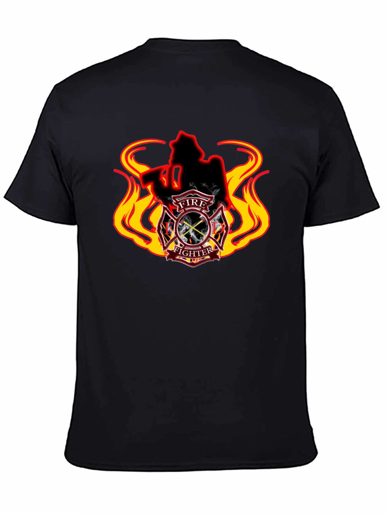 Firefighter T-Shirt - Flame Design Black Tee