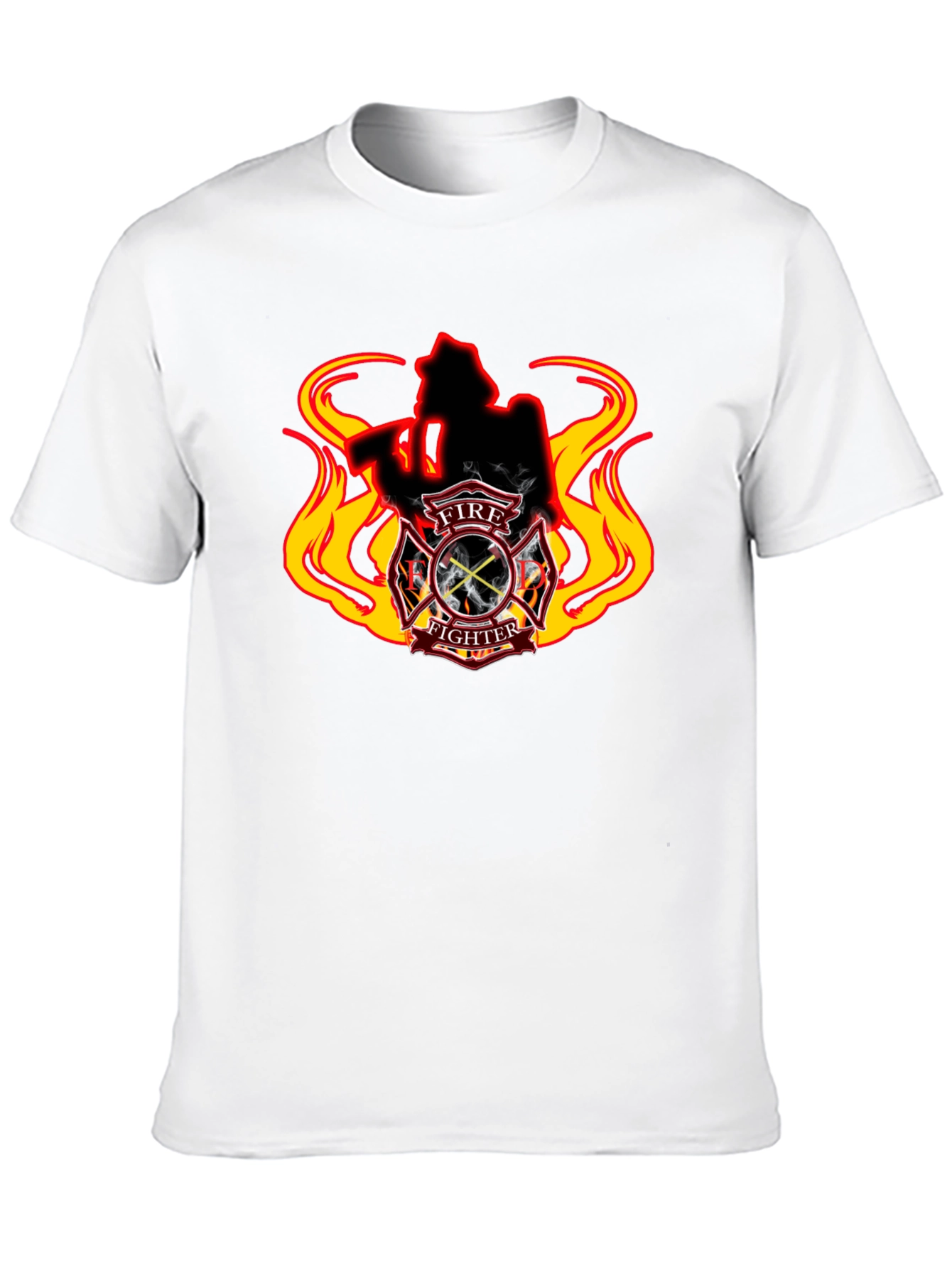 Firefighter T-Shirt - Flame Design Black Tee