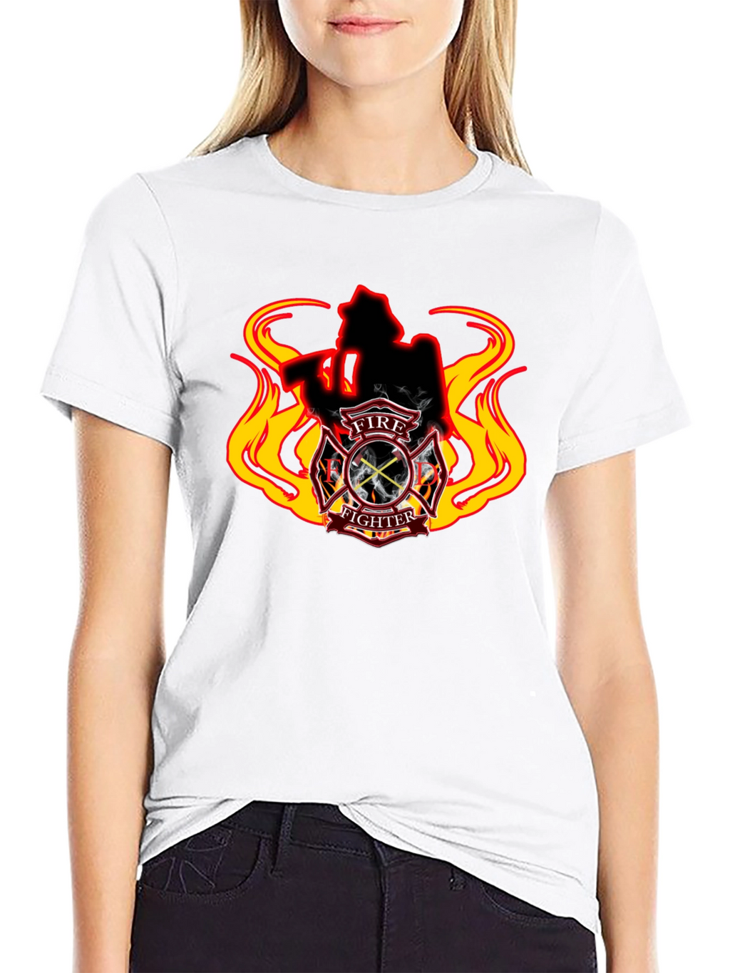 Firefighter T-Shirt - Flame Design Black Tee