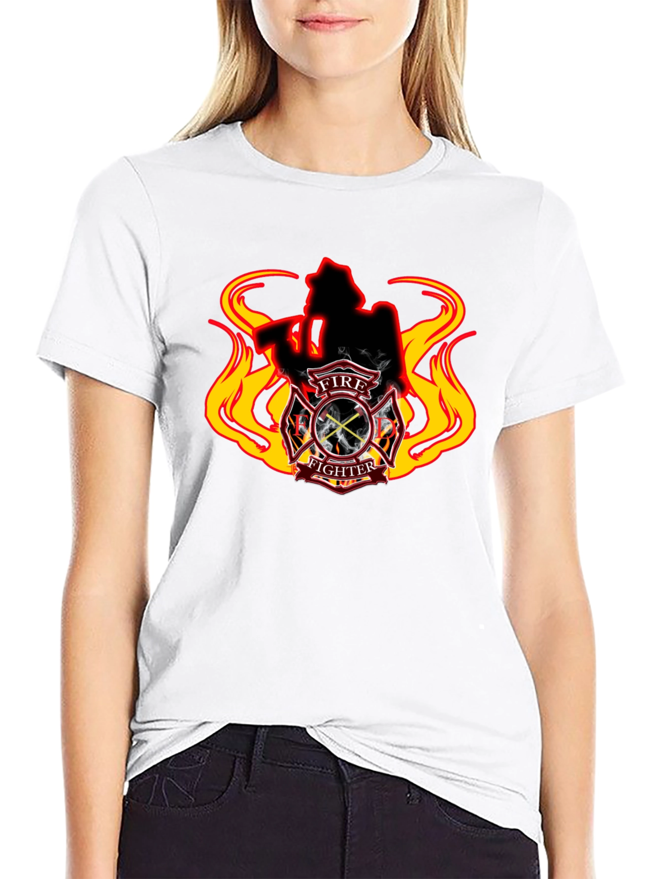 Firefighter T-Shirt - Flame Design Black Tee