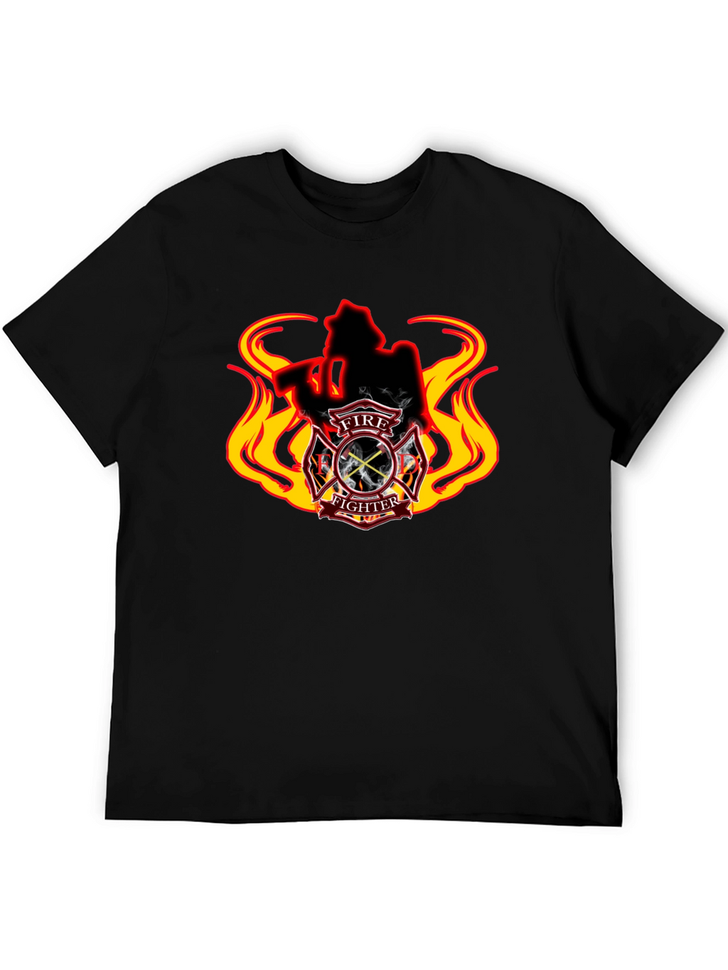 Firefighter T-Shirt - Flame Design Black Tee