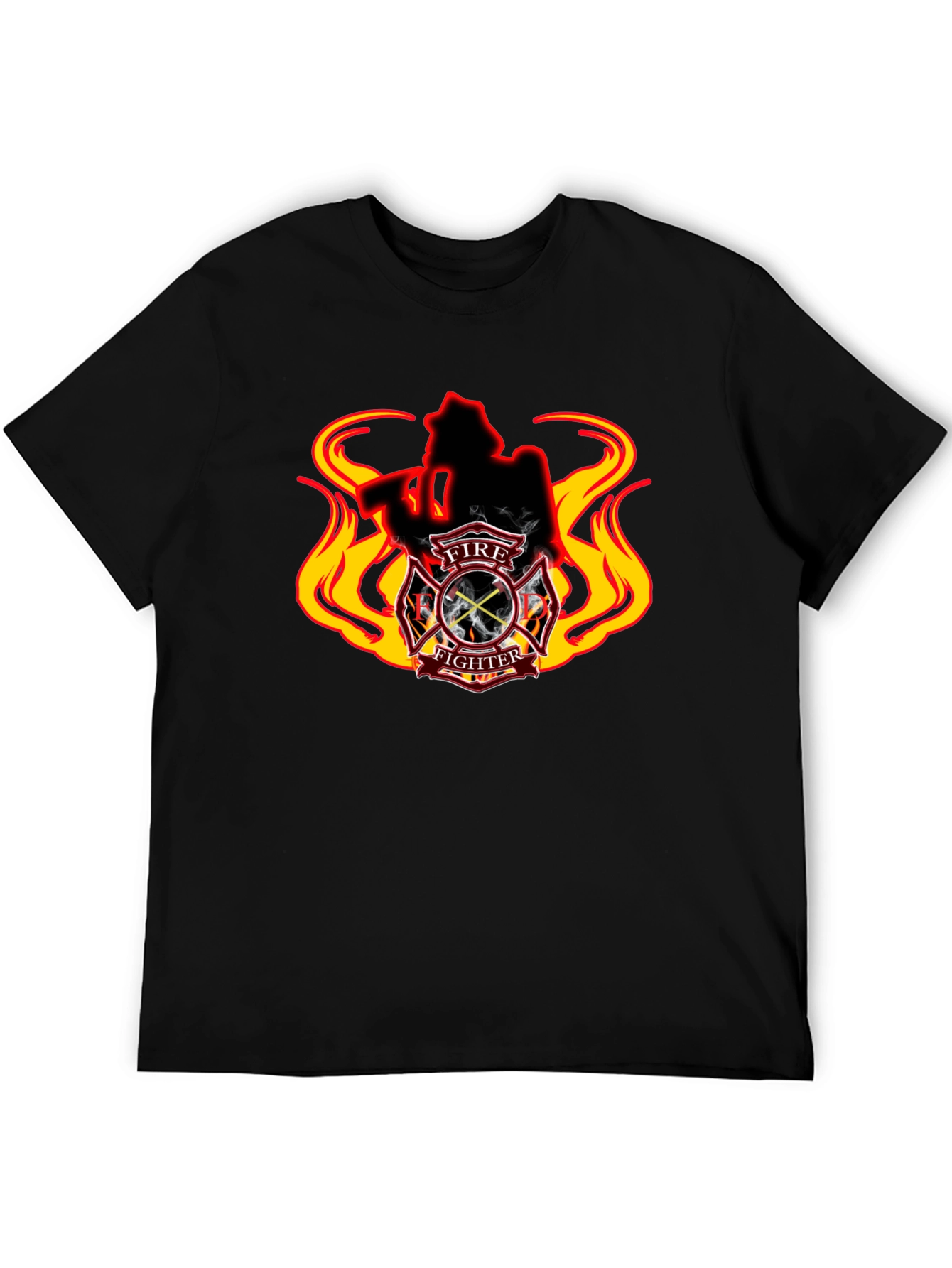 Firefighter T-Shirt - Flame Design Black Tee