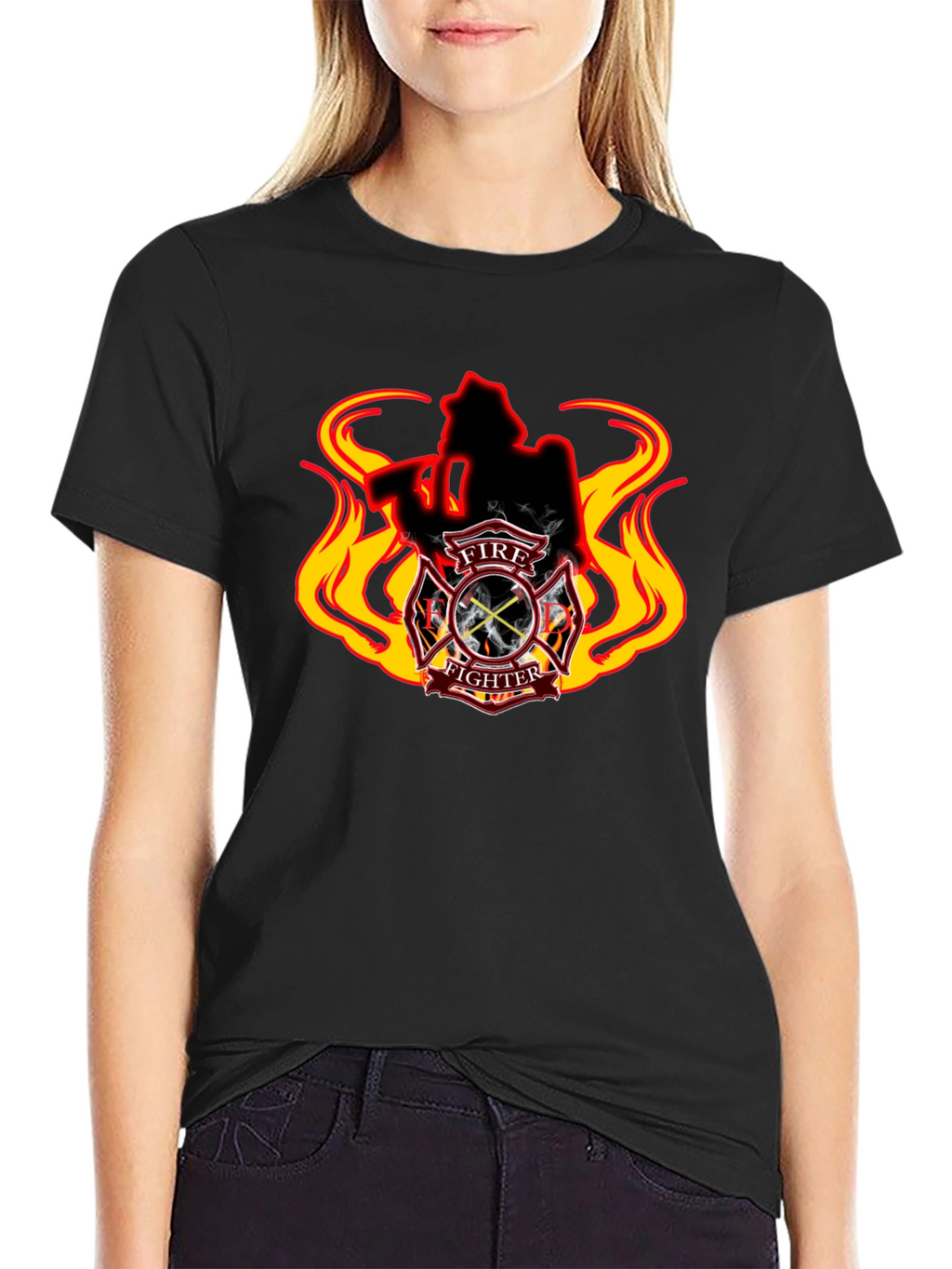 Firefighter T-Shirt - Flame Design Black Tee